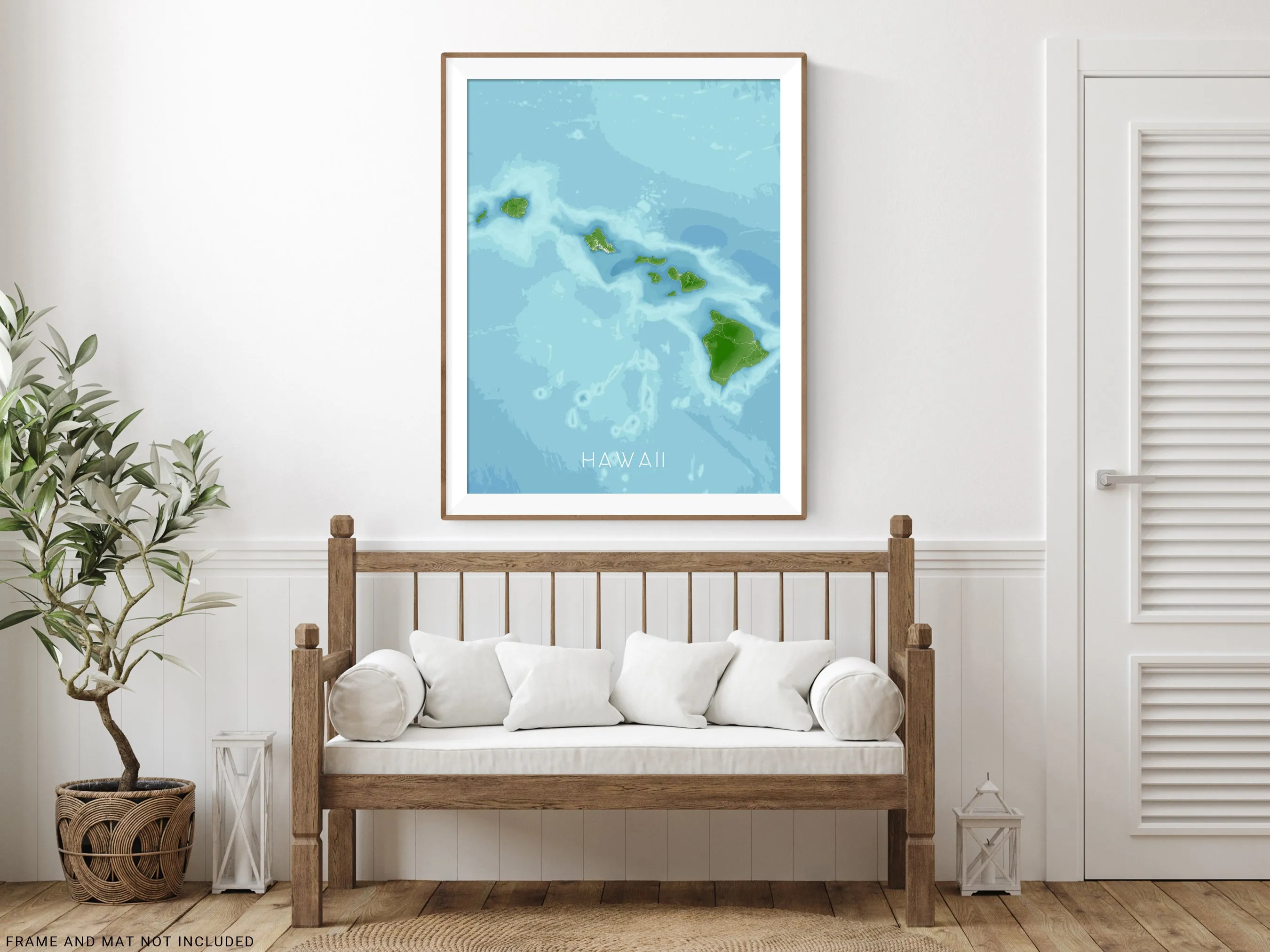Hawaii Map Print Poster, Tropical 3D Topographic Hawaiian Islands Decor, Oahu Maui Kauai