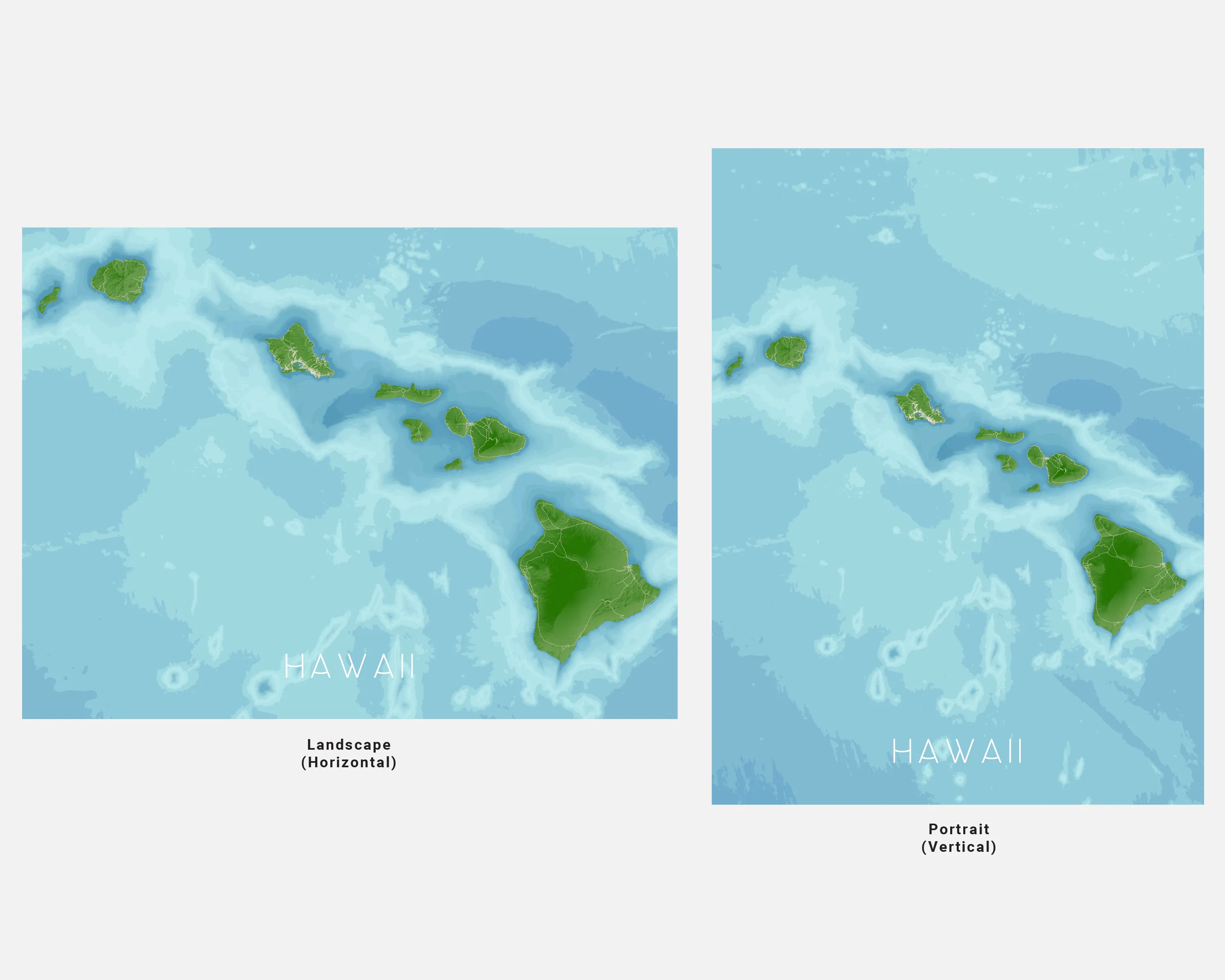 Hawaii Map Print Poster, Tropical 3D Topographic Hawaiian Islands Decor, Oahu Maui Kauai