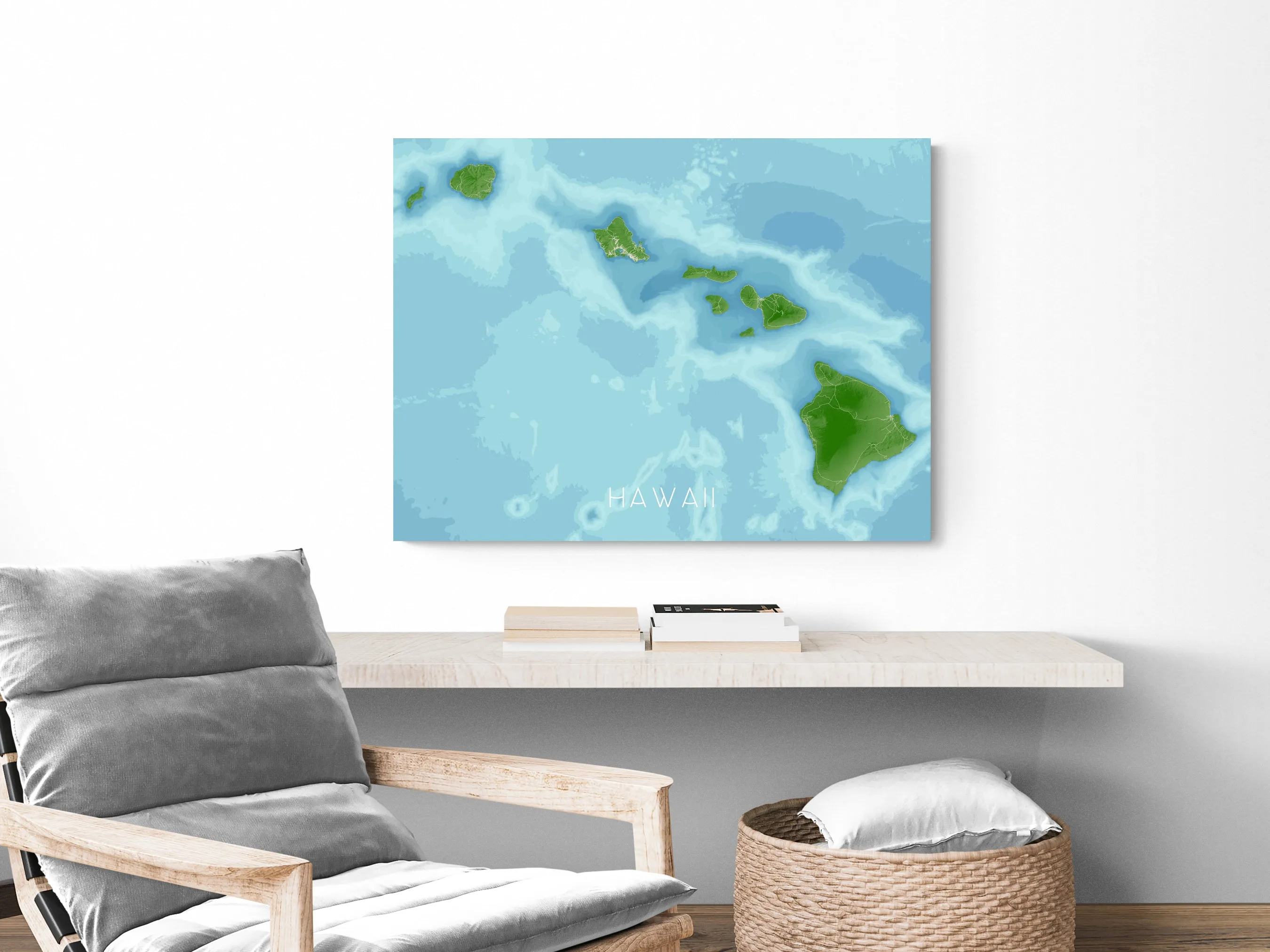 Hawaii Map Print Poster, Tropical 3D Topographic Hawaiian Islands Decor, Oahu Maui Kauai