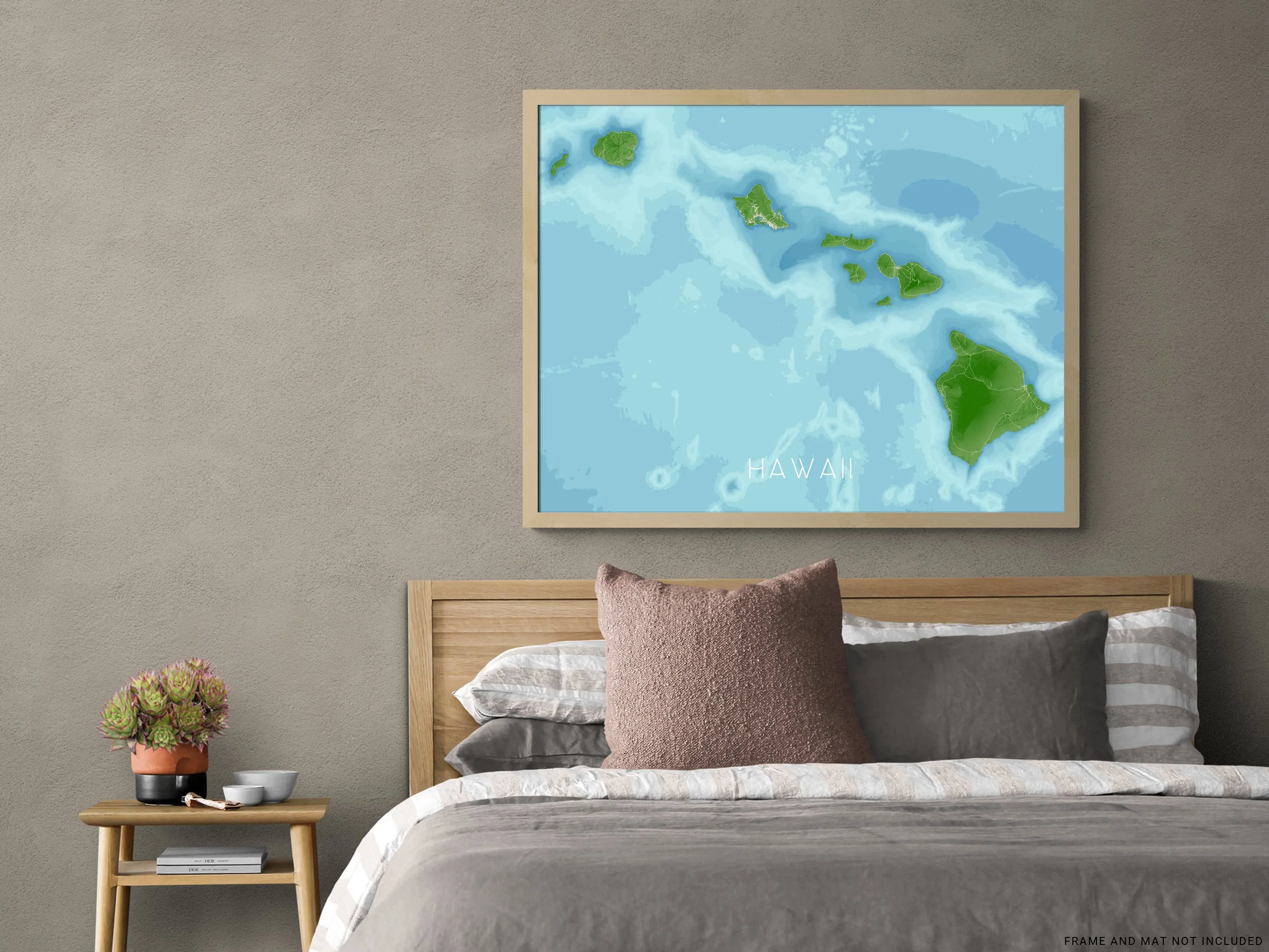 Hawaii Map Print Poster, Tropical 3D Topographic Hawaiian Islands Decor, Oahu Maui Kauai
