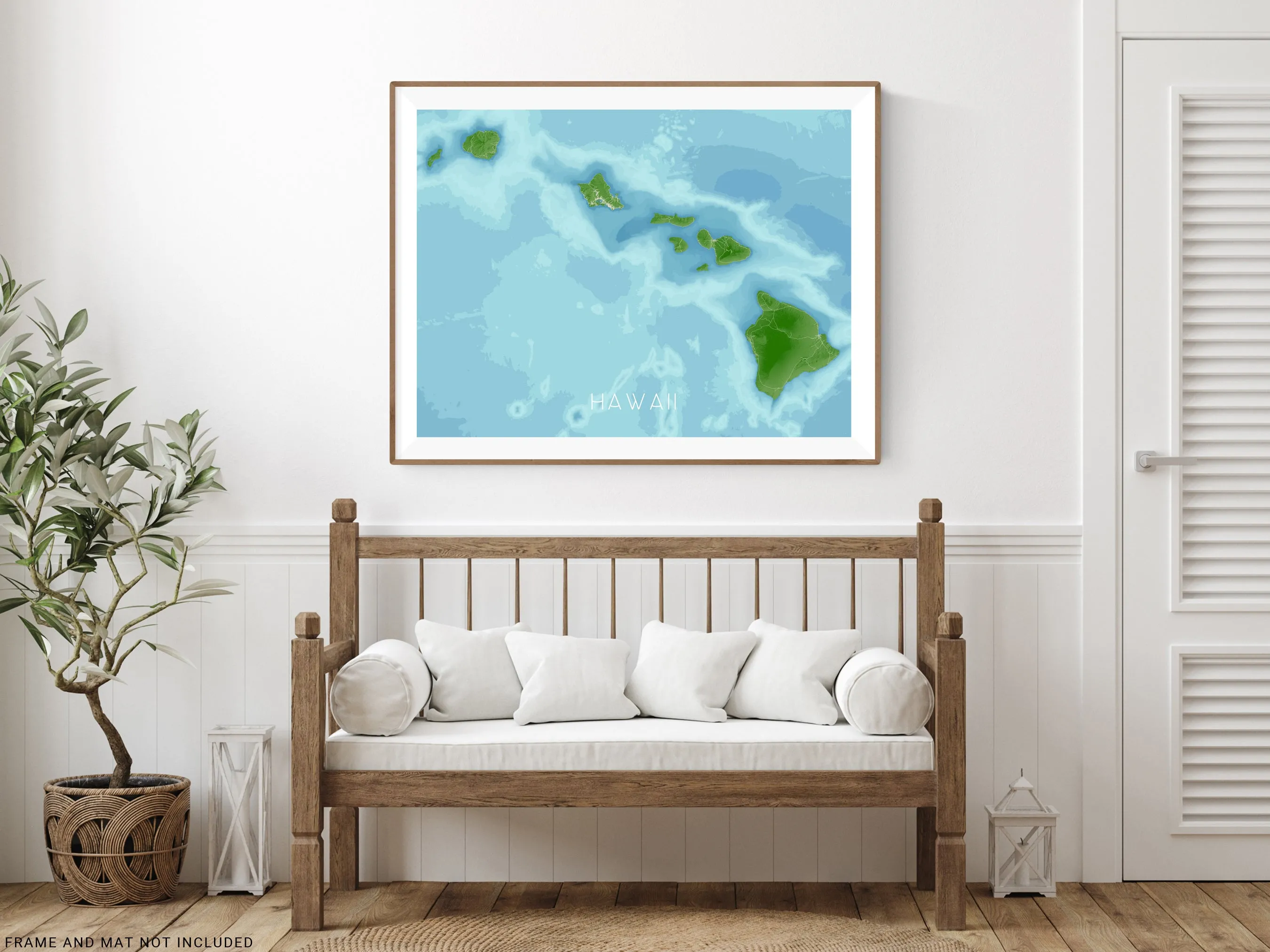 Hawaii Map Print Poster, Tropical 3D Topographic Hawaiian Islands Decor, Oahu Maui Kauai