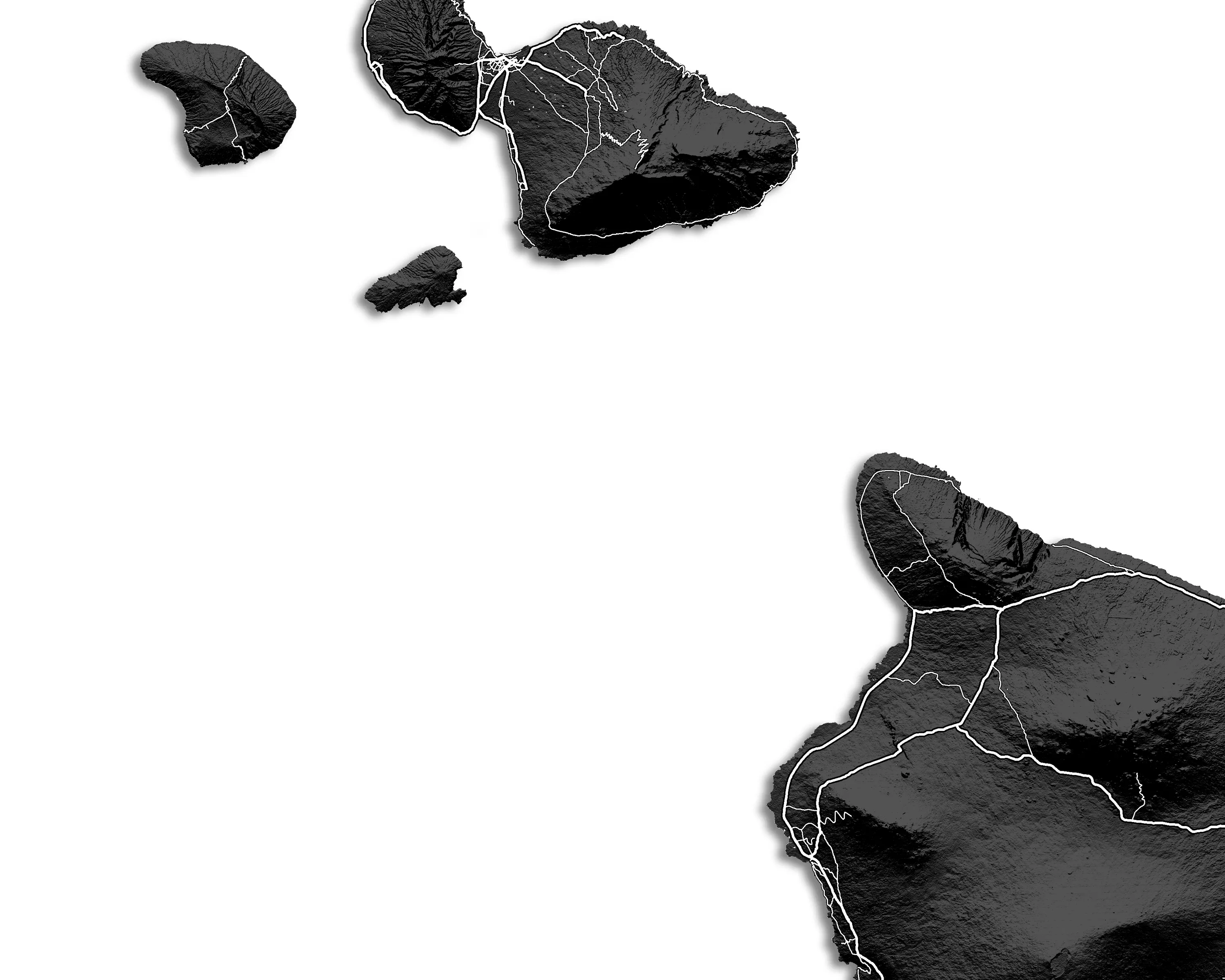 Hawaii Map Wall Art Print Poster, Black and White Topographic Hawaiian Islands, Maui Oahu Kauai