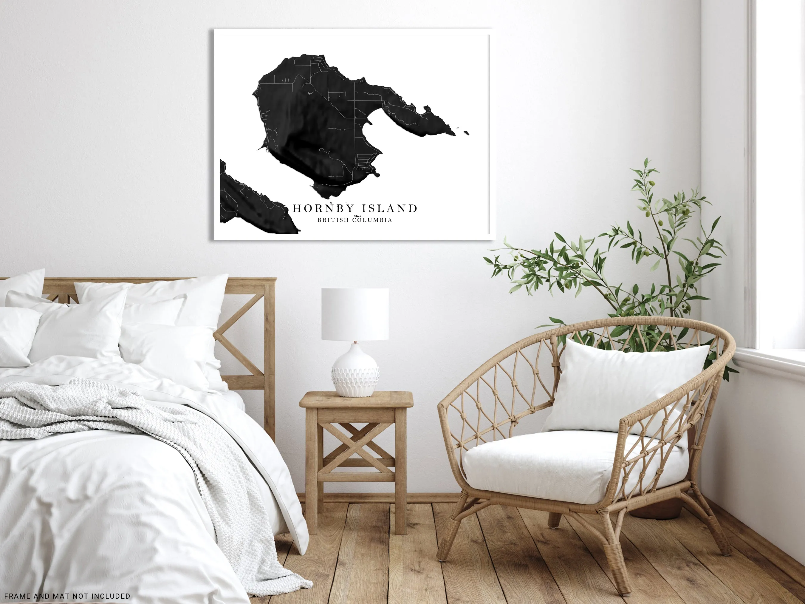 Hornby Island Map Wall Art Print Poster, Black and White Topographic BC Canada, Gulf Islands Street Maps