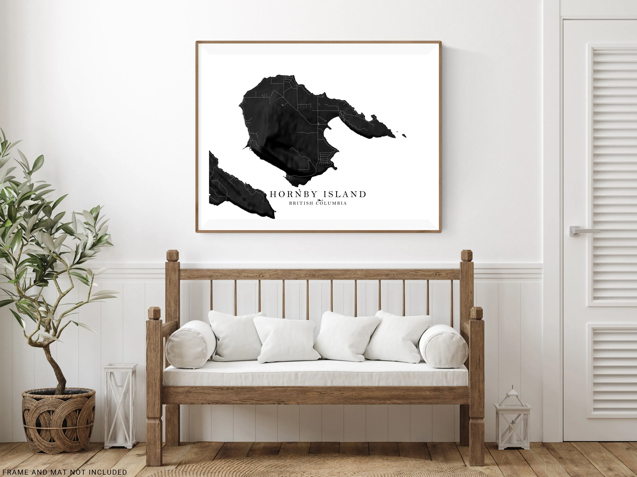Hornby Island Map Wall Art Print Poster, Black and White Topographic BC Canada, Gulf Islands Street Maps