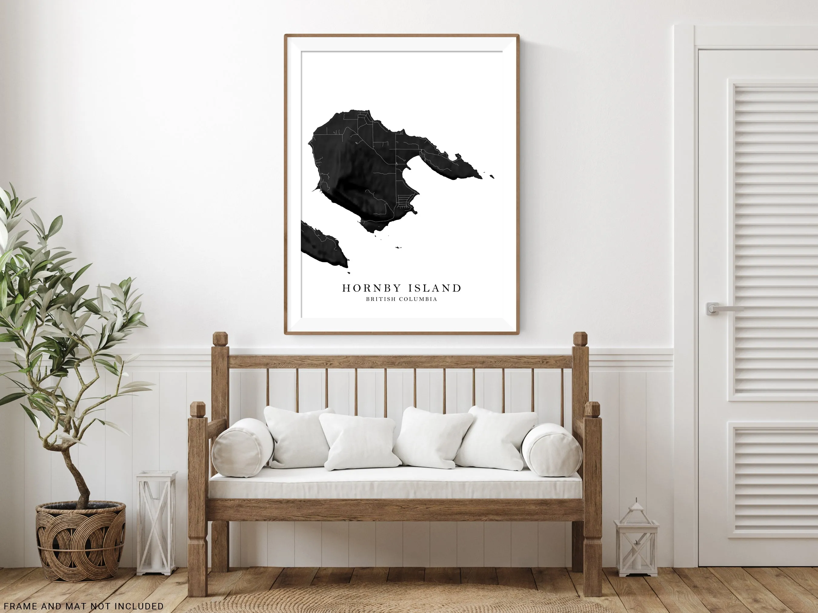 Hornby Island Map Wall Art Print Poster, Black and White Topographic BC Canada, Gulf Islands Street Maps