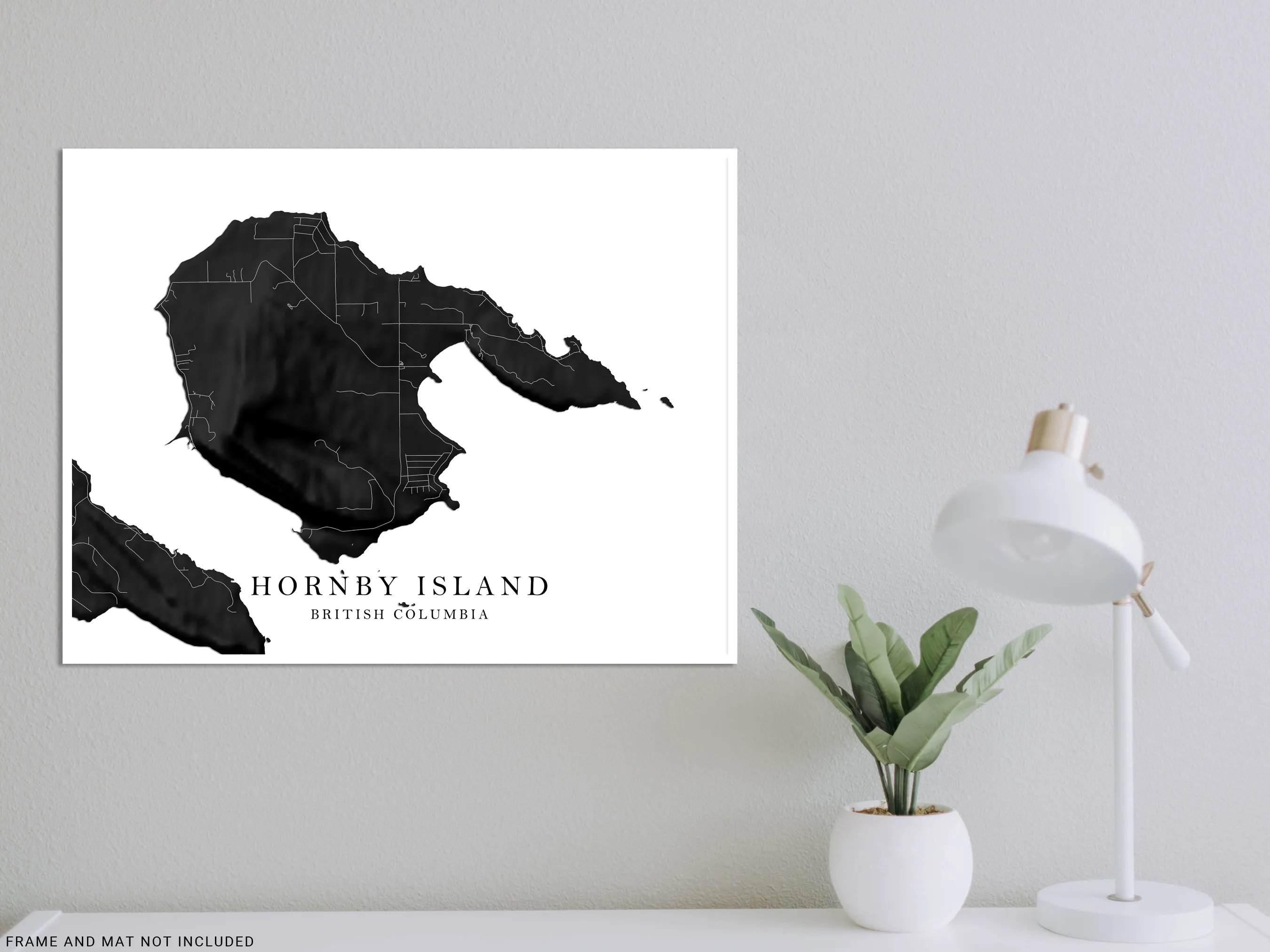 Hornby Island Map Wall Art Print Poster, Black and White Topographic BC Canada, Gulf Islands Street Maps
