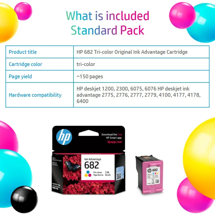 HP 682 Ink Cartridge (Black/Color)