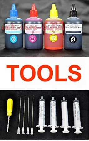 Ink-Shop-India Refill Ink Bottles Kit with Tools for HP & Canon Inkjet printers