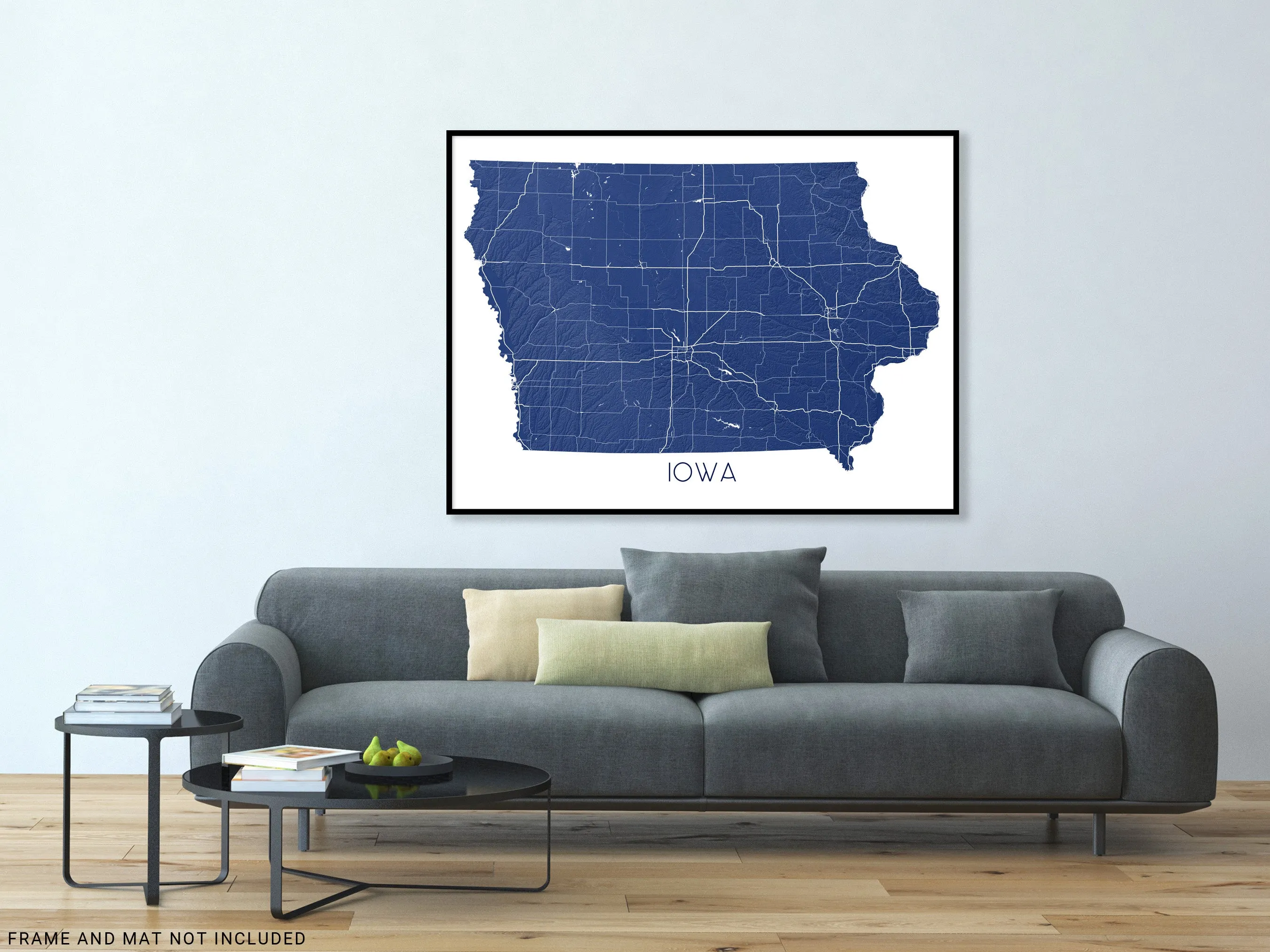 Iowa Map Print - Topographic Map of Iowa State Wall Art Prints, Iowa Maps