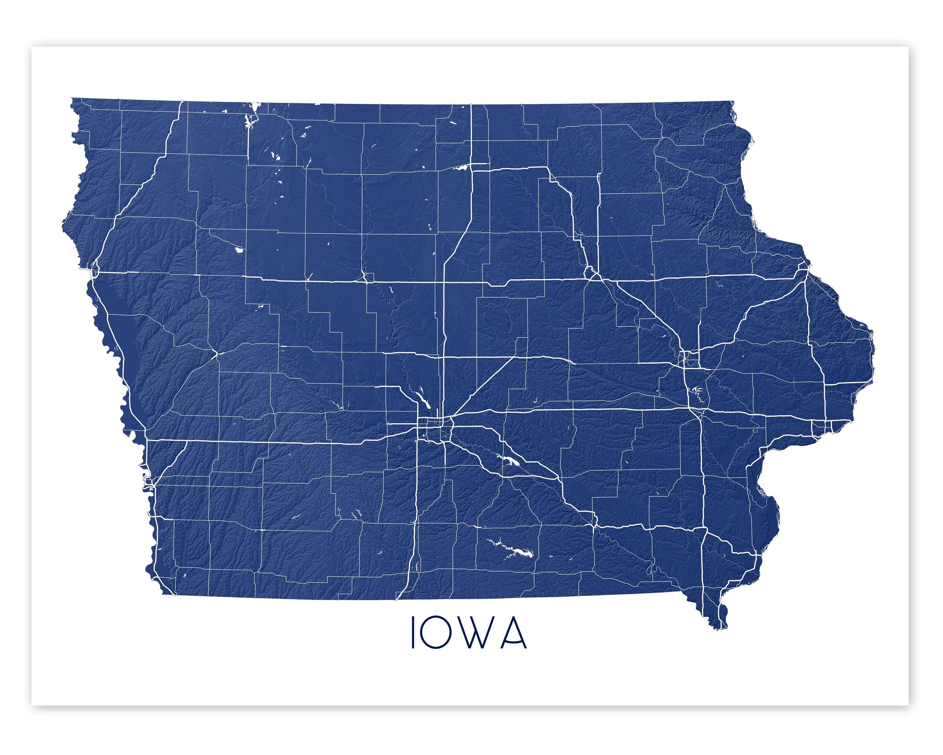 Iowa Map Print - Topographic Map of Iowa State Wall Art Prints, Iowa Maps
