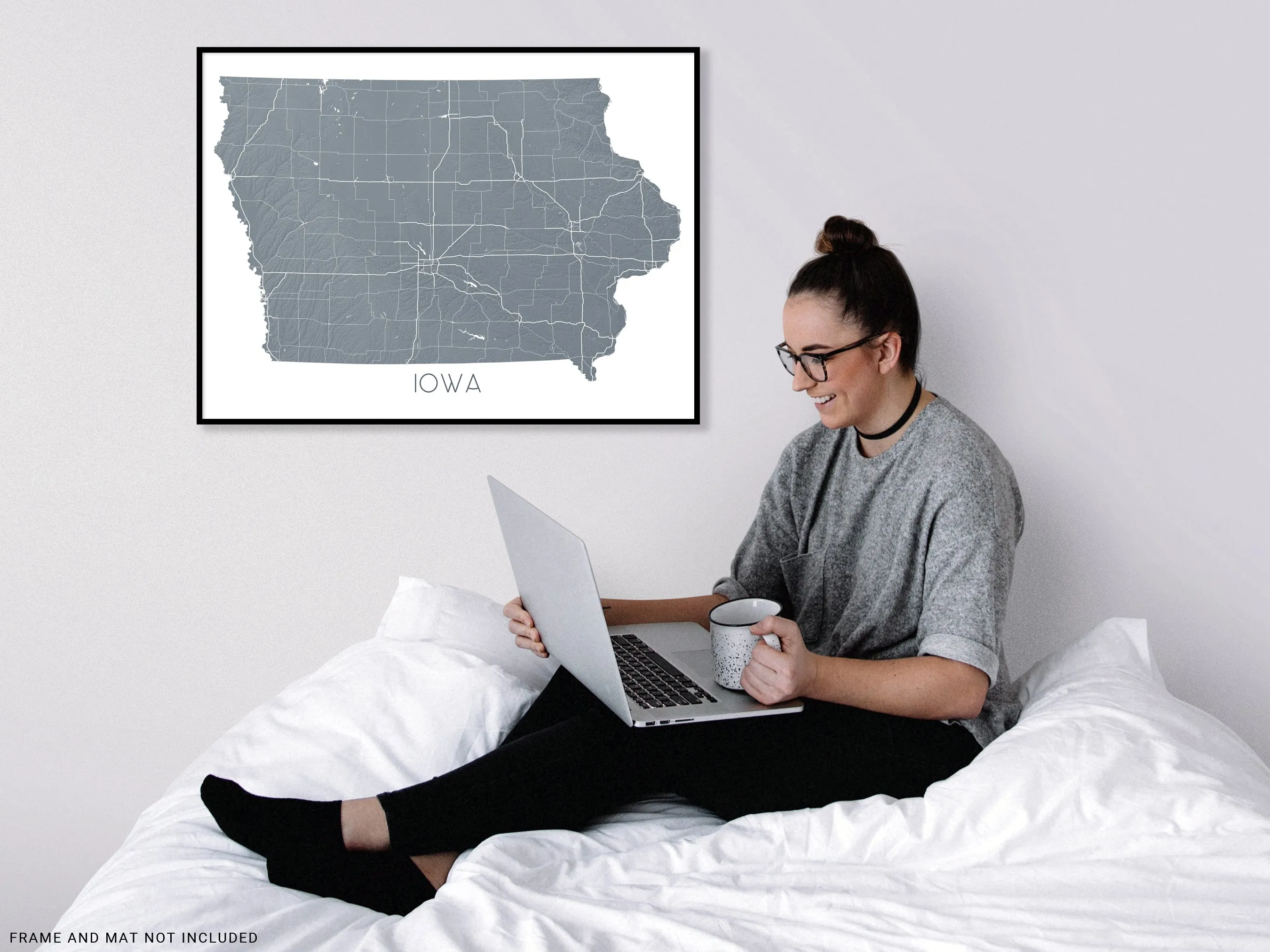 Iowa Map Print - Topographic Map of Iowa State Wall Art Prints, Iowa Maps