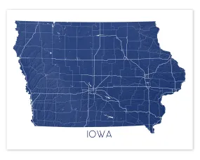 Iowa Map Print - Topographic Map of Iowa State Wall Art Prints, Iowa Maps