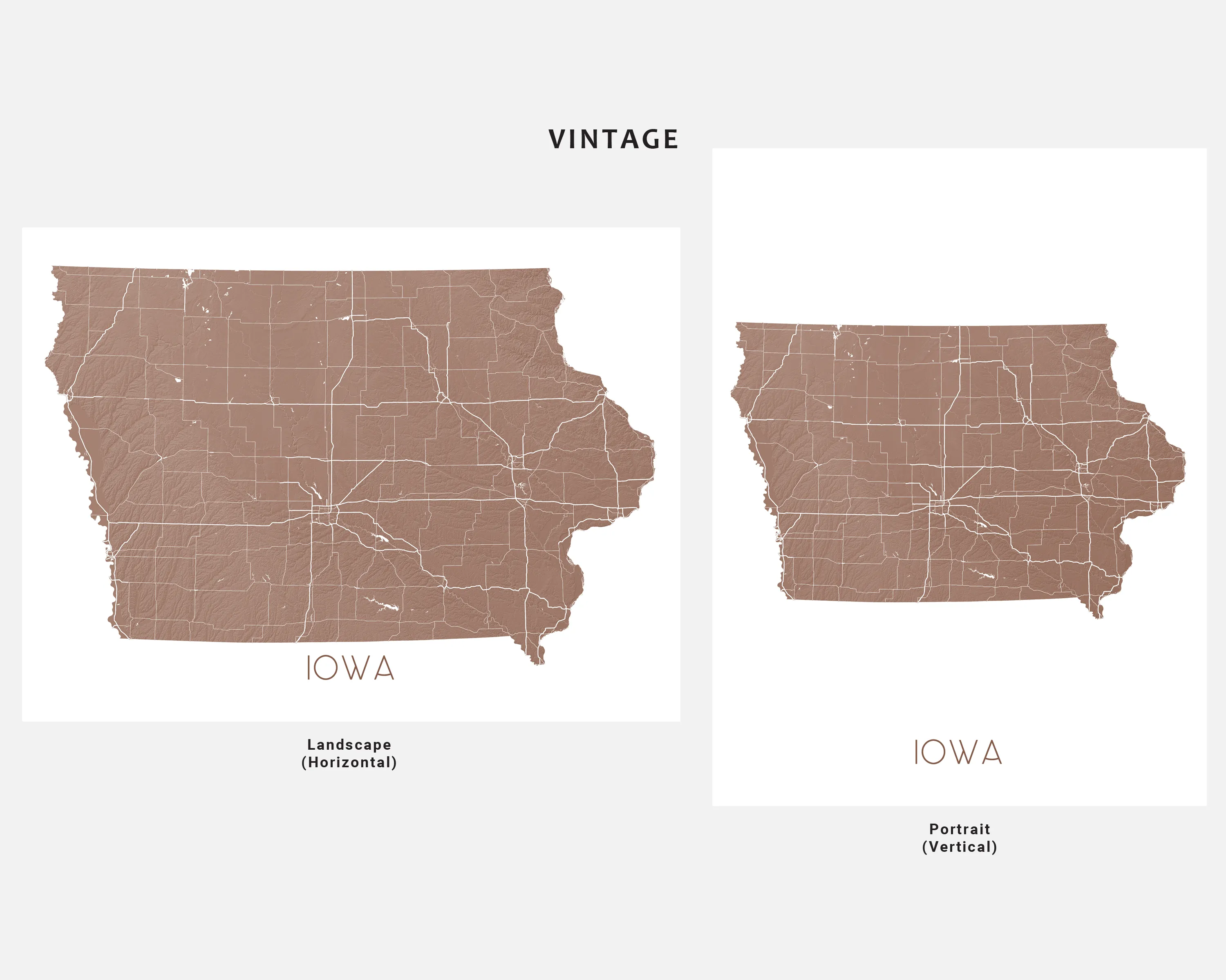 Iowa Map Print - Topographic Map of Iowa State Wall Art Prints, Iowa Maps