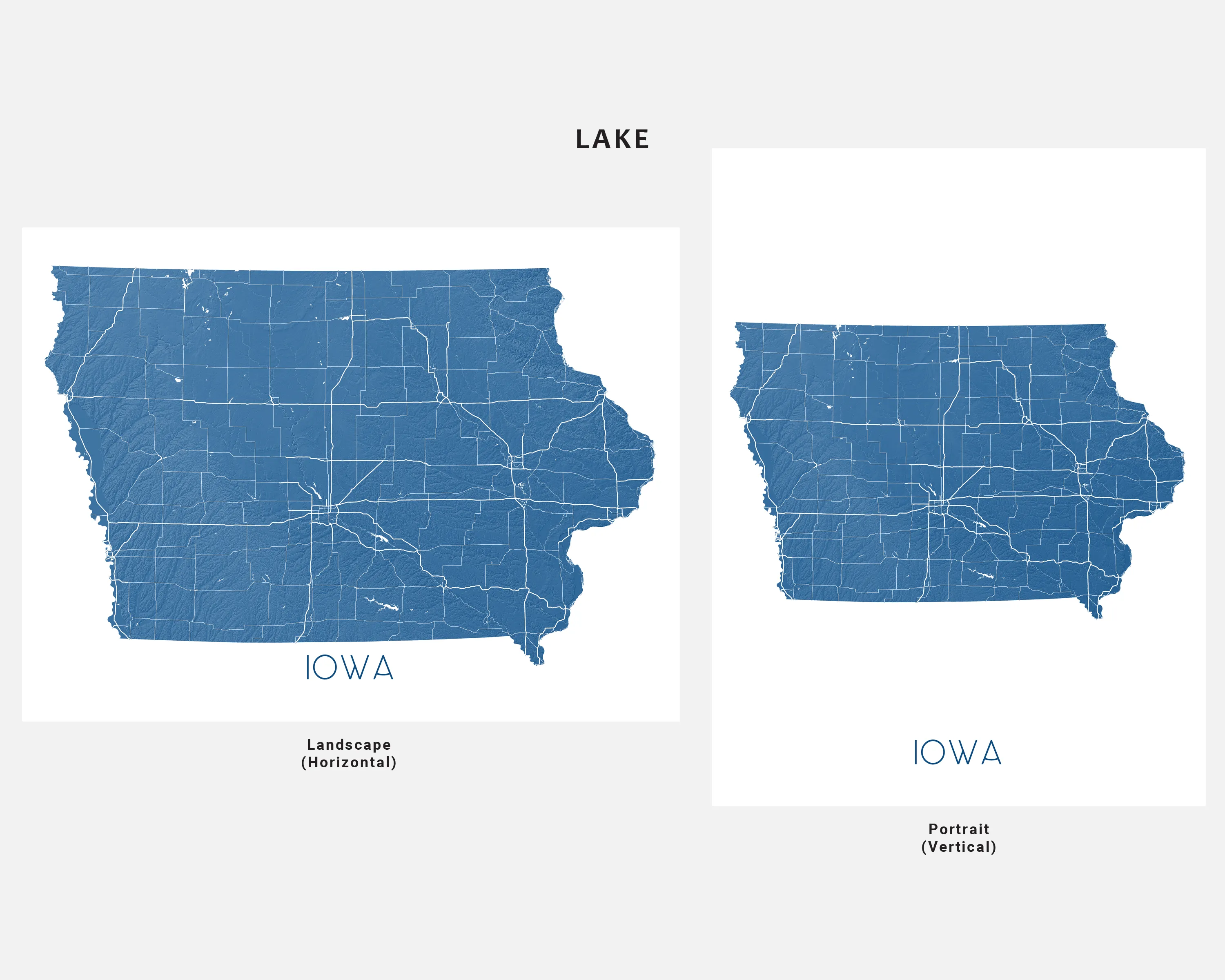Iowa Map Print - Topographic Map of Iowa State Wall Art Prints, Iowa Maps