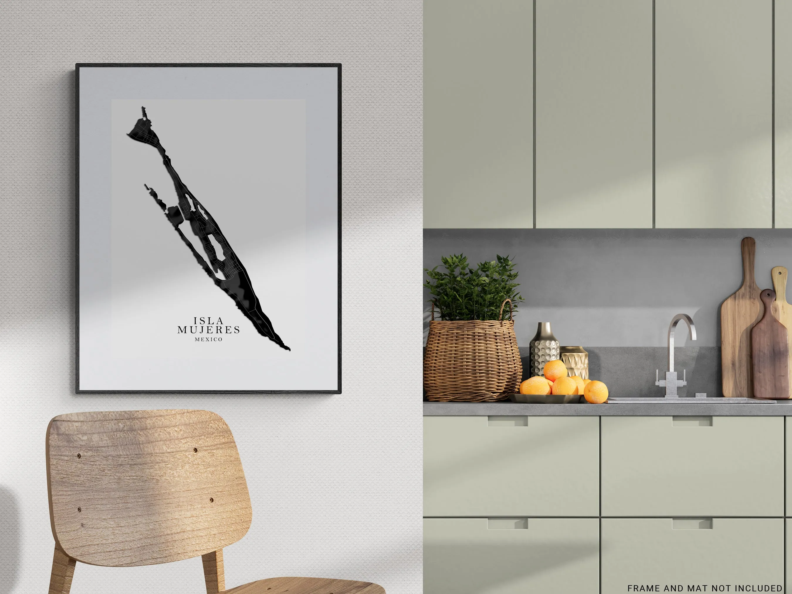 Isla Mujeres Map Print Poster, Black and White Yucatan Mexico, Caribbean Islands Wall Art Prints Maps