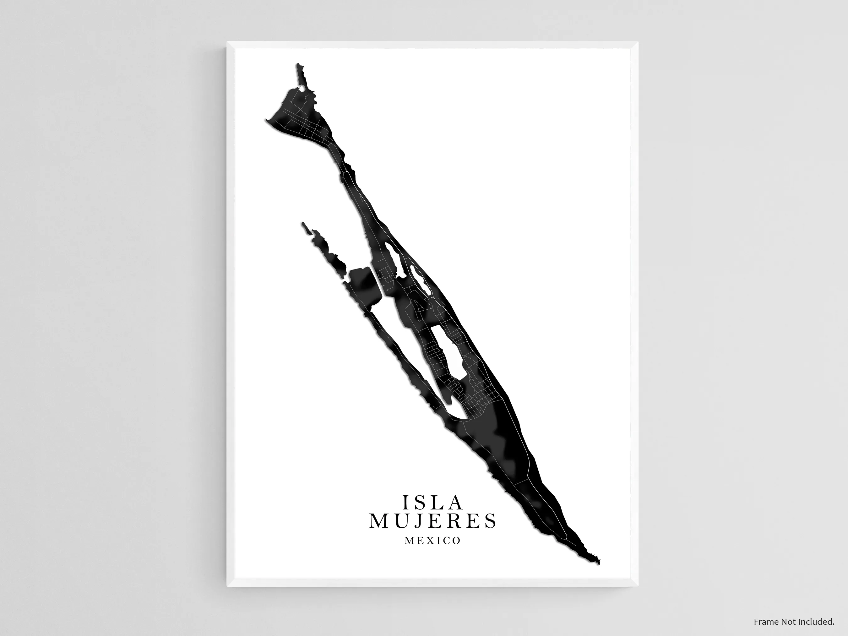 Isla Mujeres Map Print Poster, Black and White Yucatan Mexico, Caribbean Islands Wall Art Prints Maps