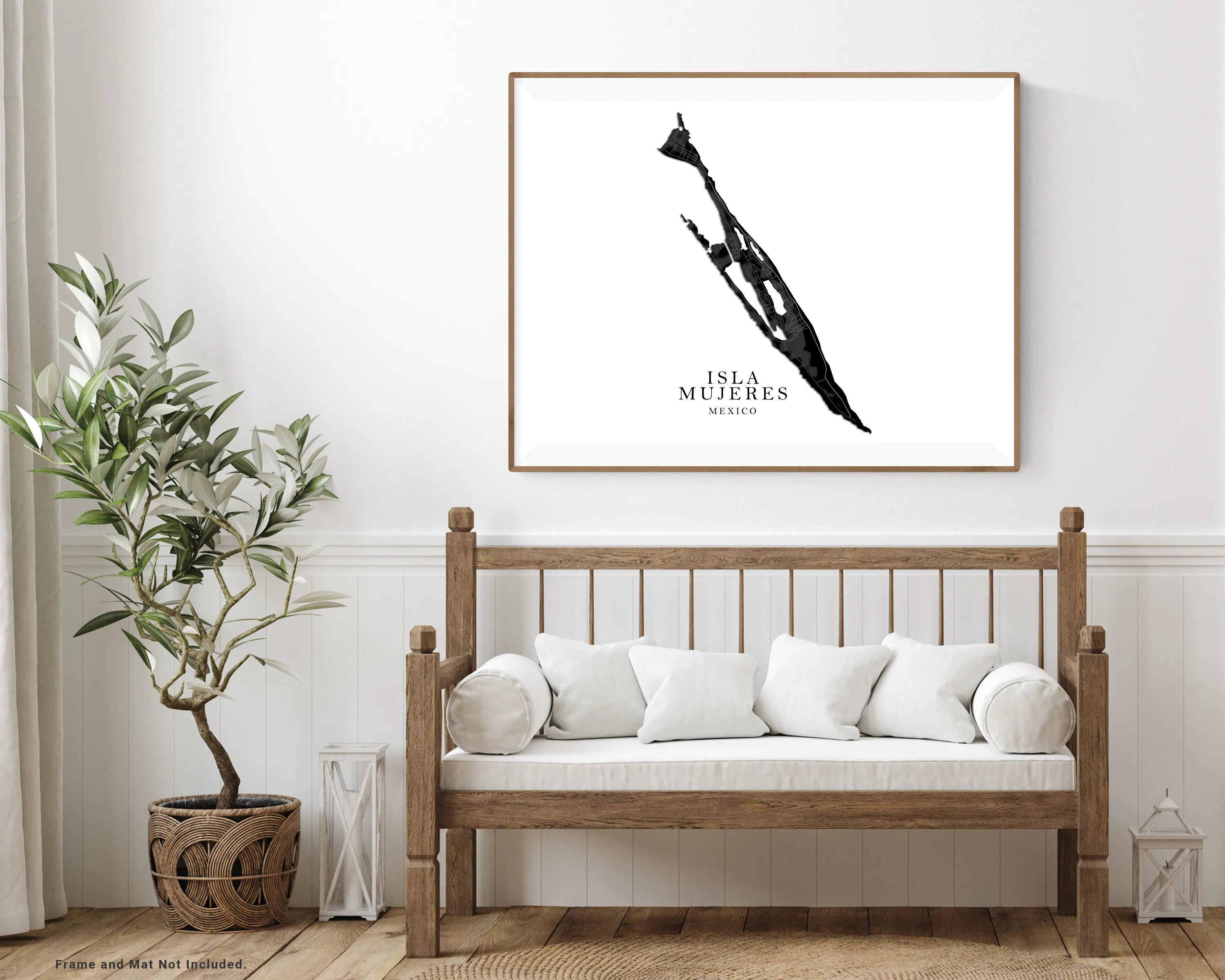 Isla Mujeres Map Print Poster, Black and White Yucatan Mexico, Caribbean Islands Wall Art Prints Maps
