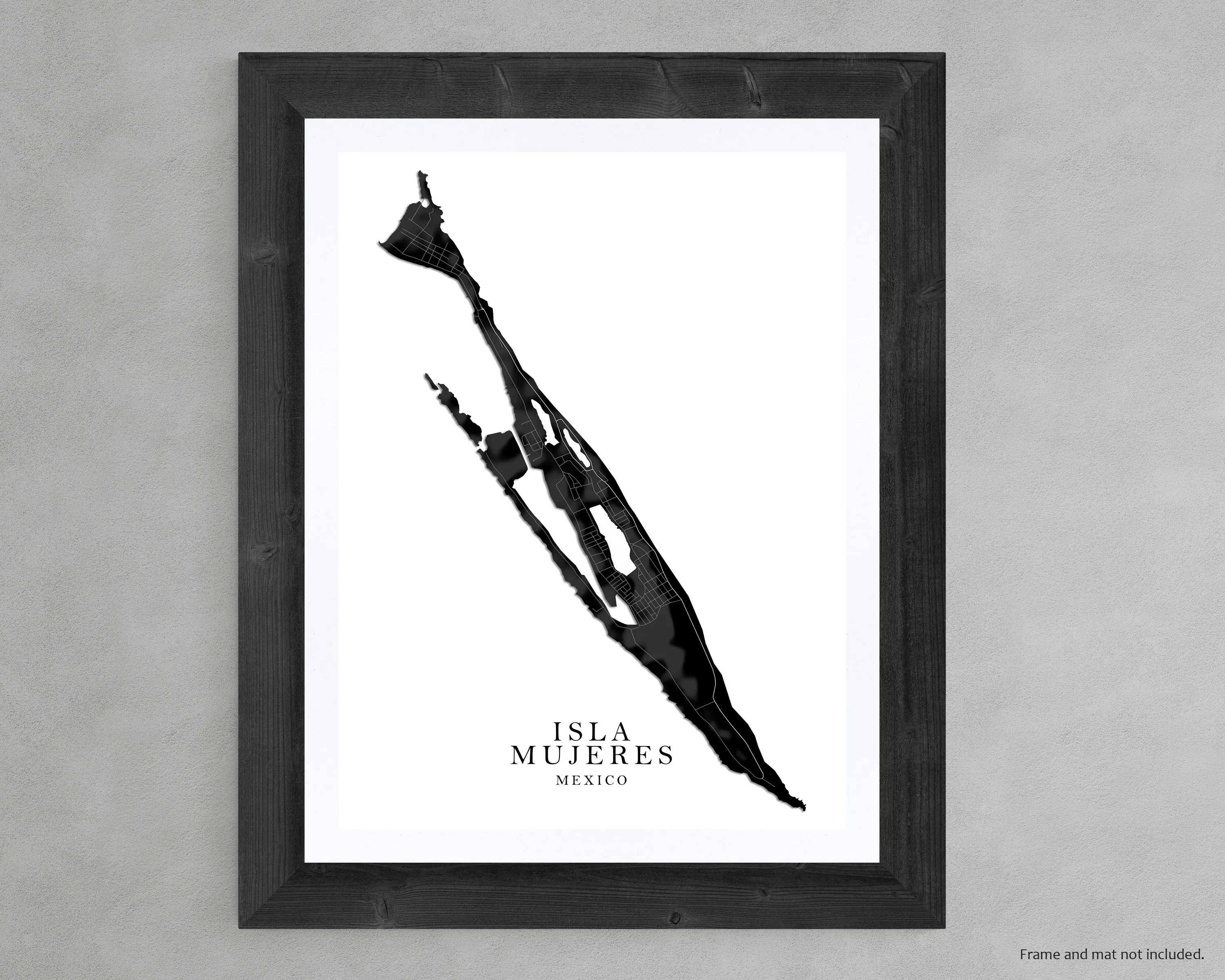 Isla Mujeres Map Print Poster, Black and White Yucatan Mexico, Caribbean Islands Wall Art Prints Maps