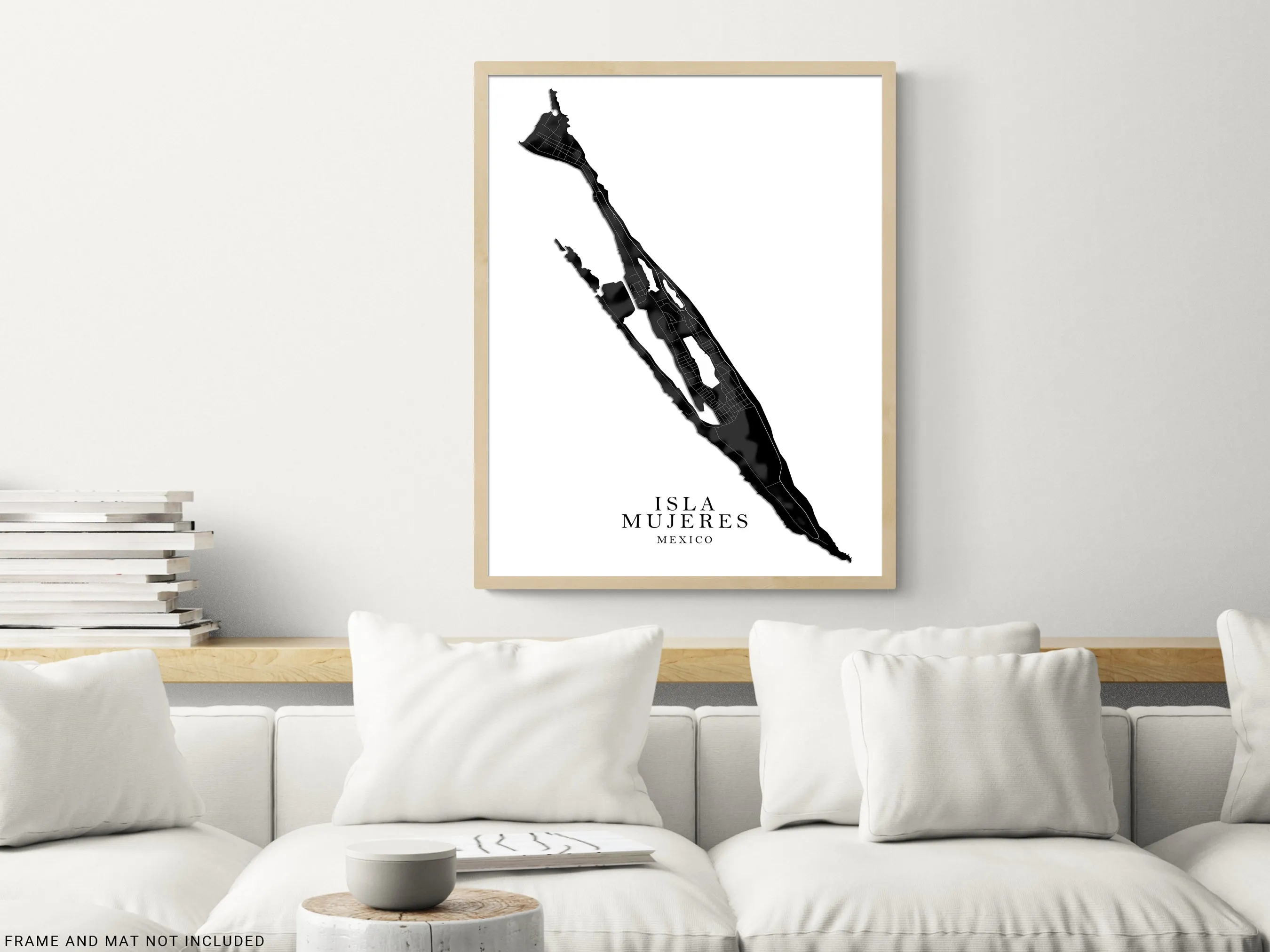 Isla Mujeres Map Print Poster, Black and White Yucatan Mexico, Caribbean Islands Wall Art Prints Maps