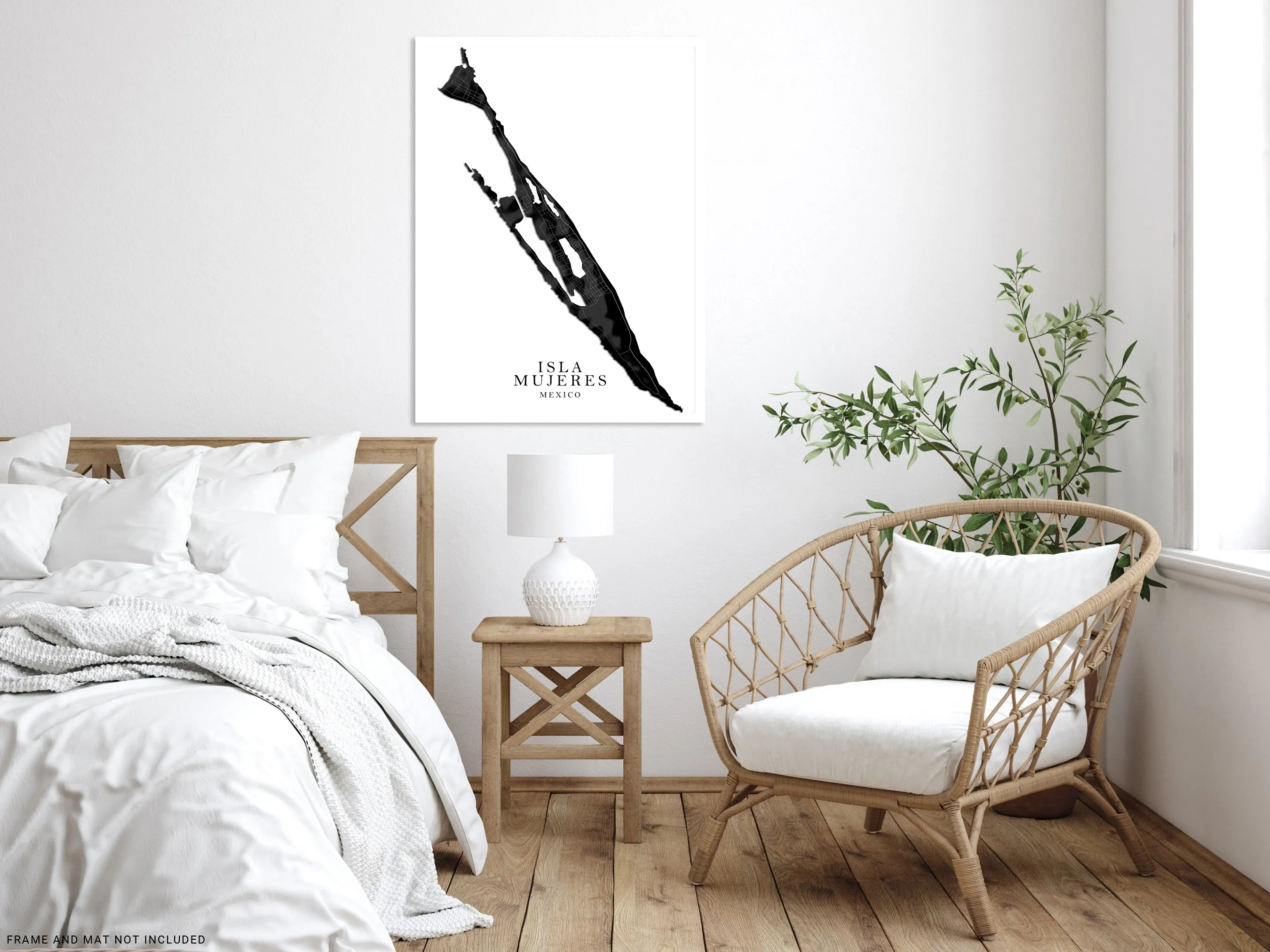 Isla Mujeres Map Print Poster, Black and White Yucatan Mexico, Caribbean Islands Wall Art Prints Maps