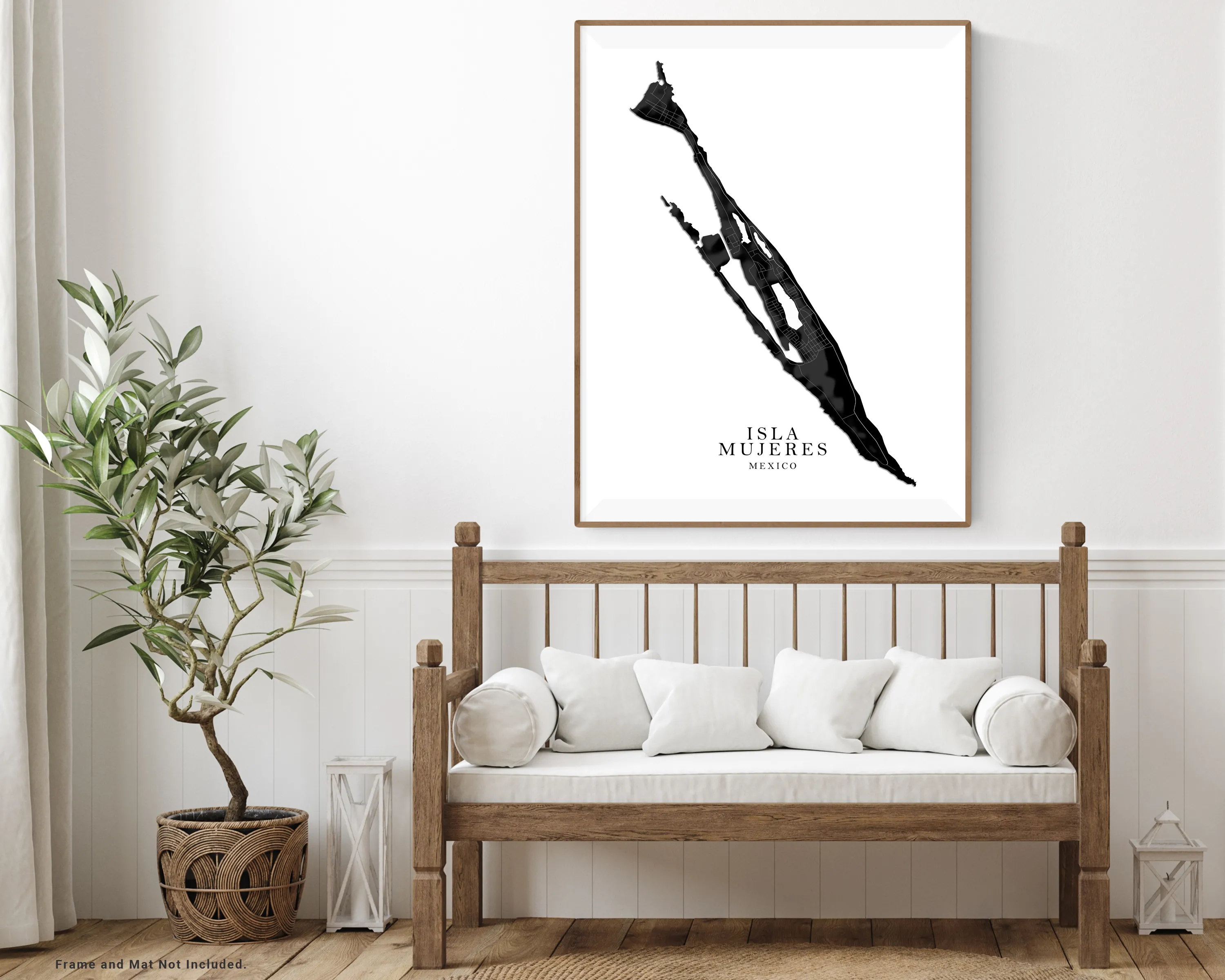 Isla Mujeres Map Print Poster, Black and White Yucatan Mexico, Caribbean Islands Wall Art Prints Maps