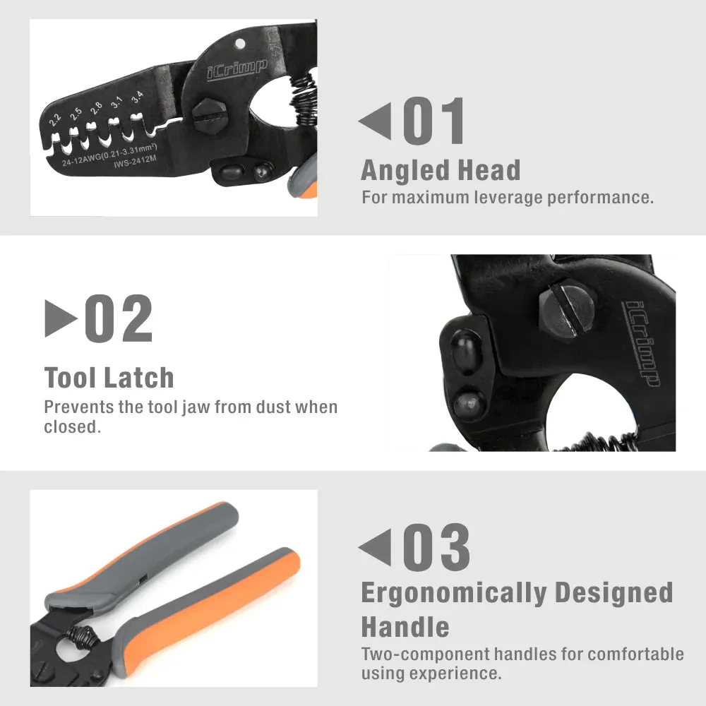 IWS-2412M Open Barrel Crimping Tools Works on AWG24-12 JAM, Molex, Tyco, JST Terminals