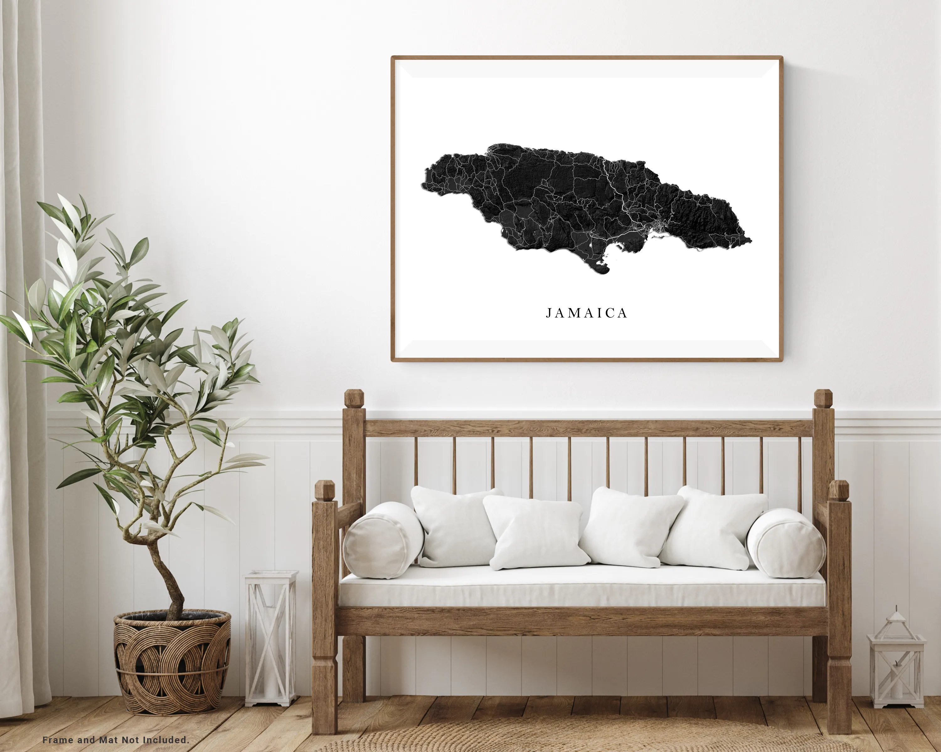 Jamaica Map Print Poster, Black and White Caribbean Island Wall Art Prints, Negril Kingston Ocho Rios Montego Bay