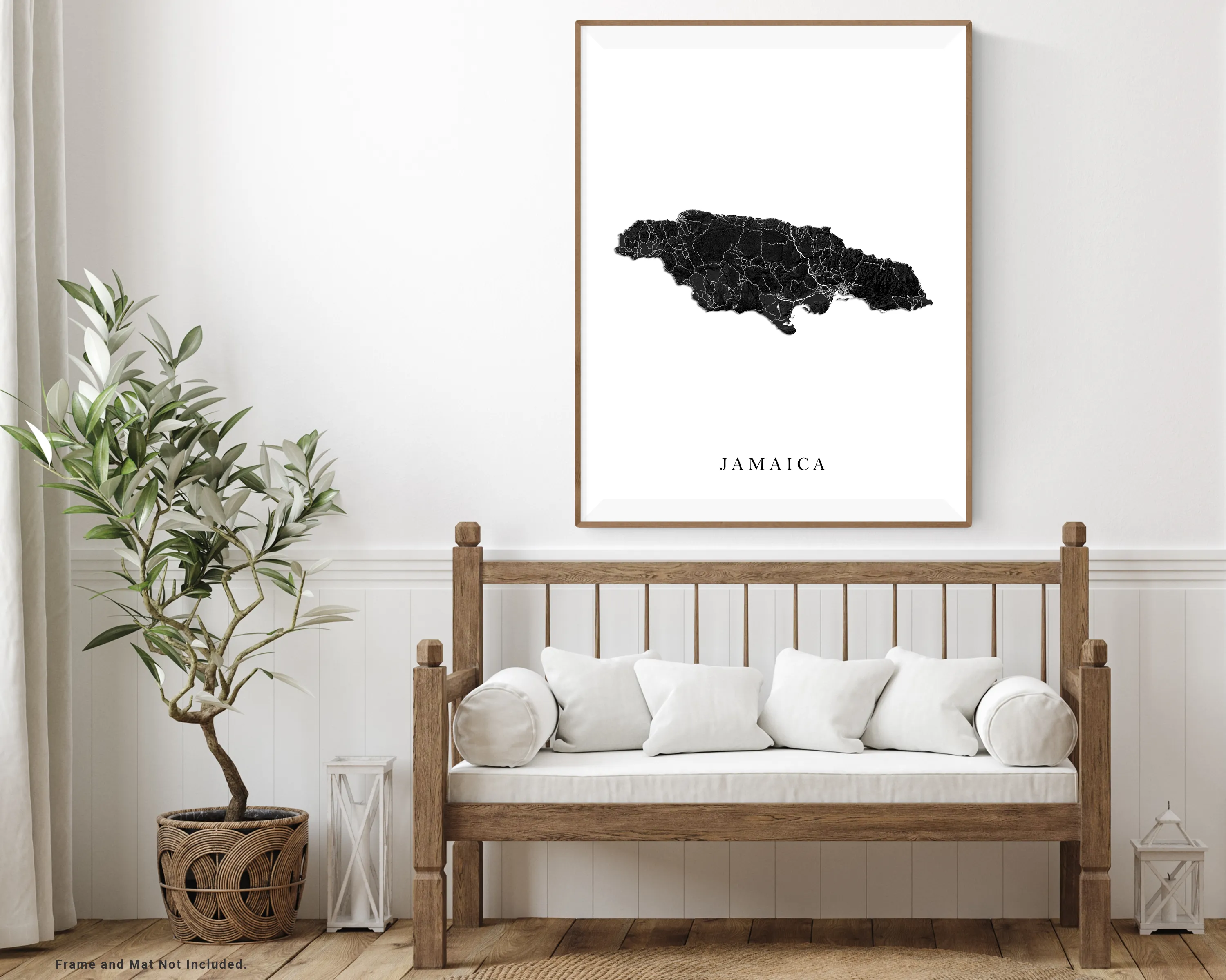 Jamaica Map Print Poster, Black and White Caribbean Island Wall Art Prints, Negril Kingston Ocho Rios Montego Bay