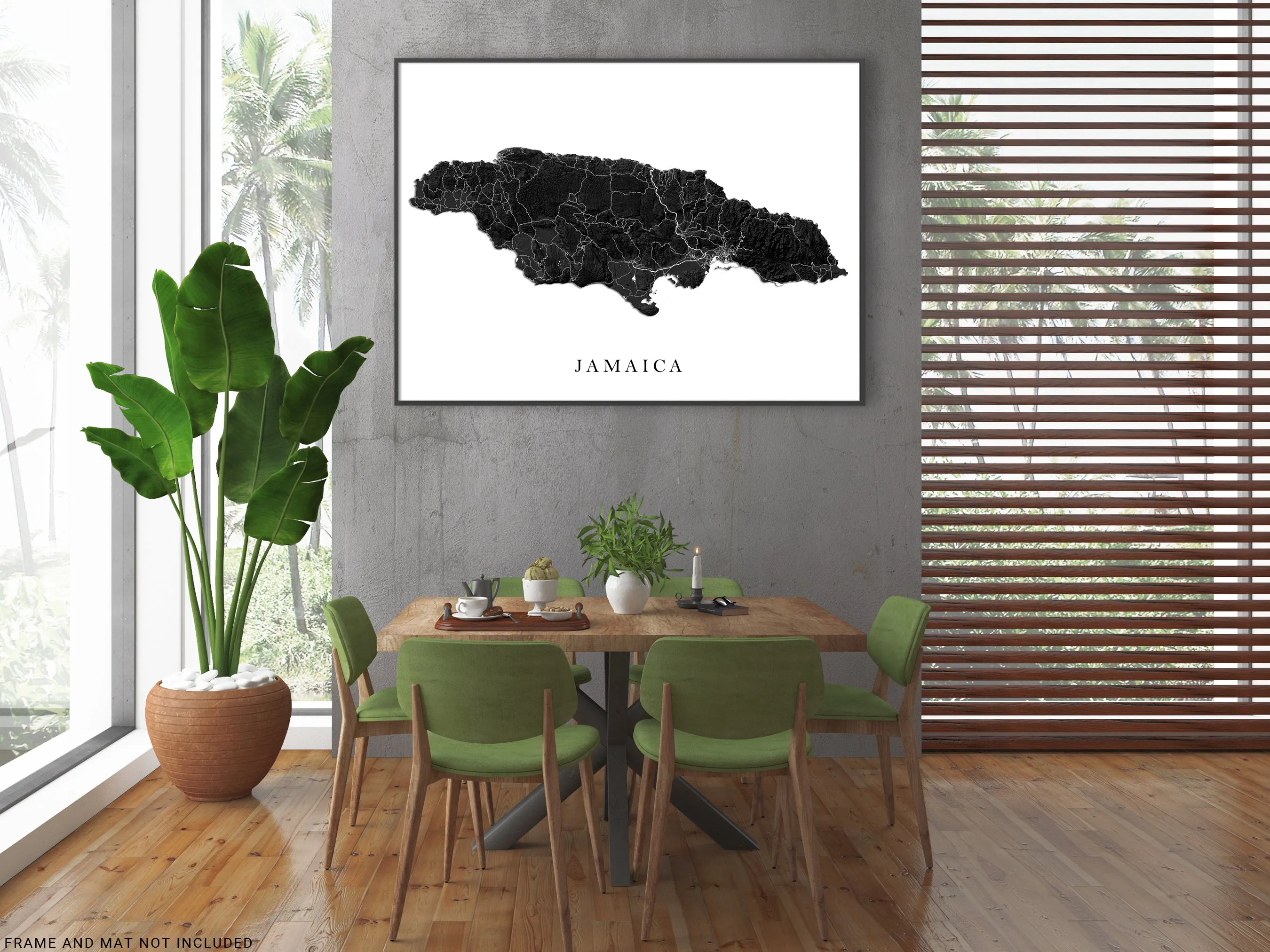 Jamaica Map Print Poster, Black and White Caribbean Island Wall Art Prints, Negril Kingston Ocho Rios Montego Bay