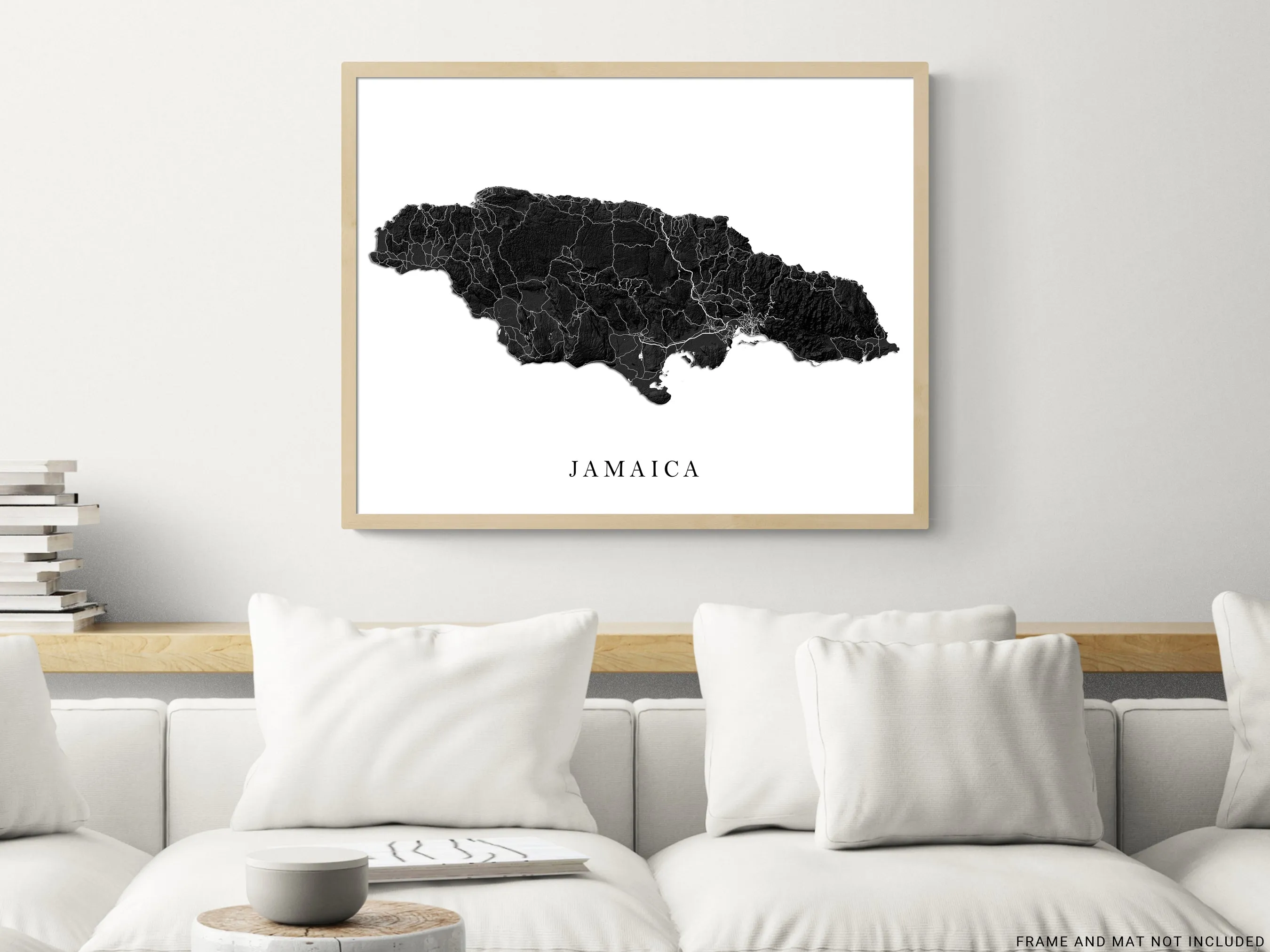 Jamaica Map Print Poster, Black and White Caribbean Island Wall Art Prints, Negril Kingston Ocho Rios Montego Bay