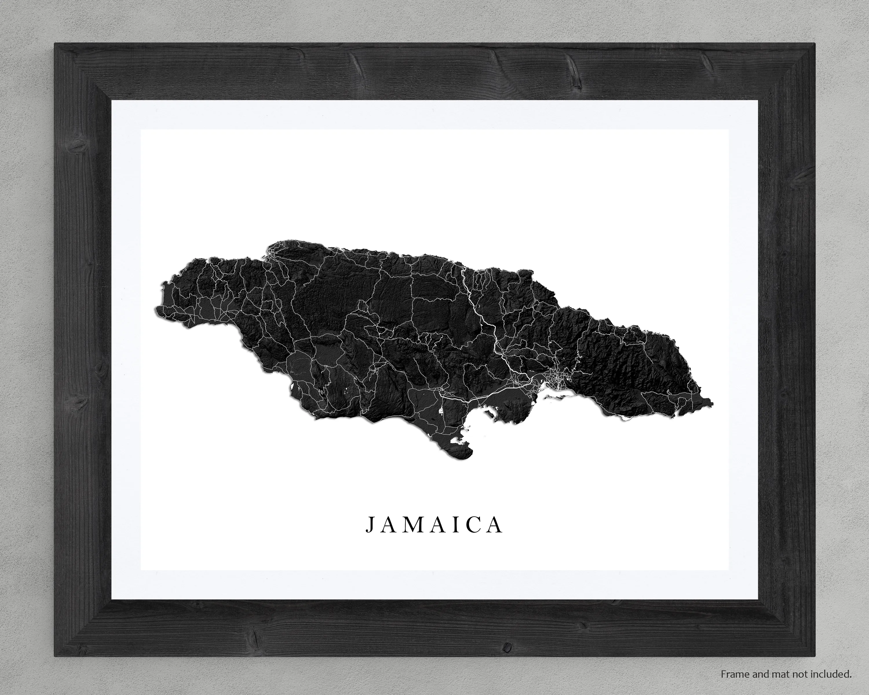 Jamaica Map Print Poster, Black and White Caribbean Island Wall Art Prints, Negril Kingston Ocho Rios Montego Bay