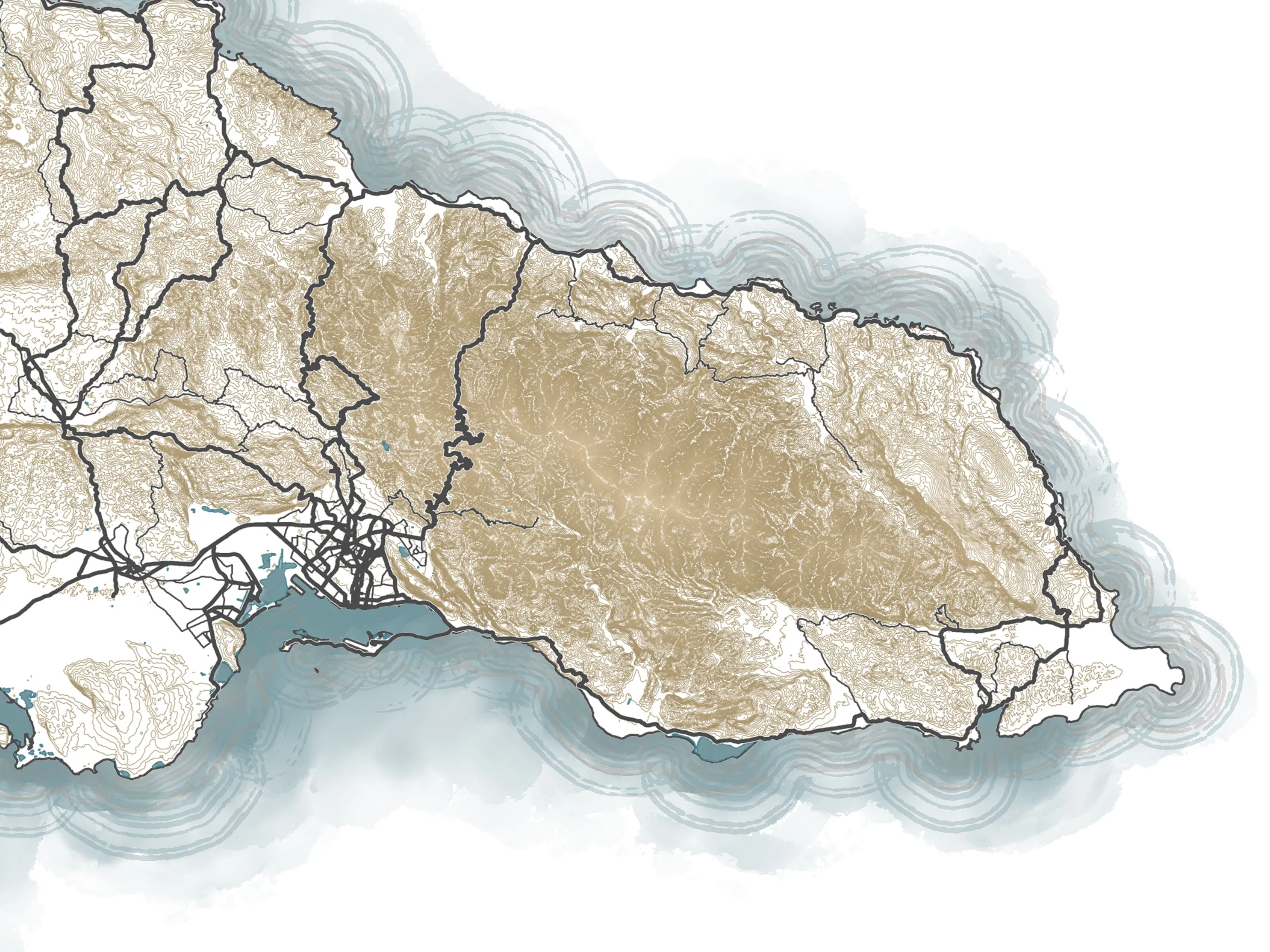 Jamaica Map Wall Art Print Poster, Caribbean Watercolor Style Contour Maps, Kingston Negril Montego Bay Ocho Rios