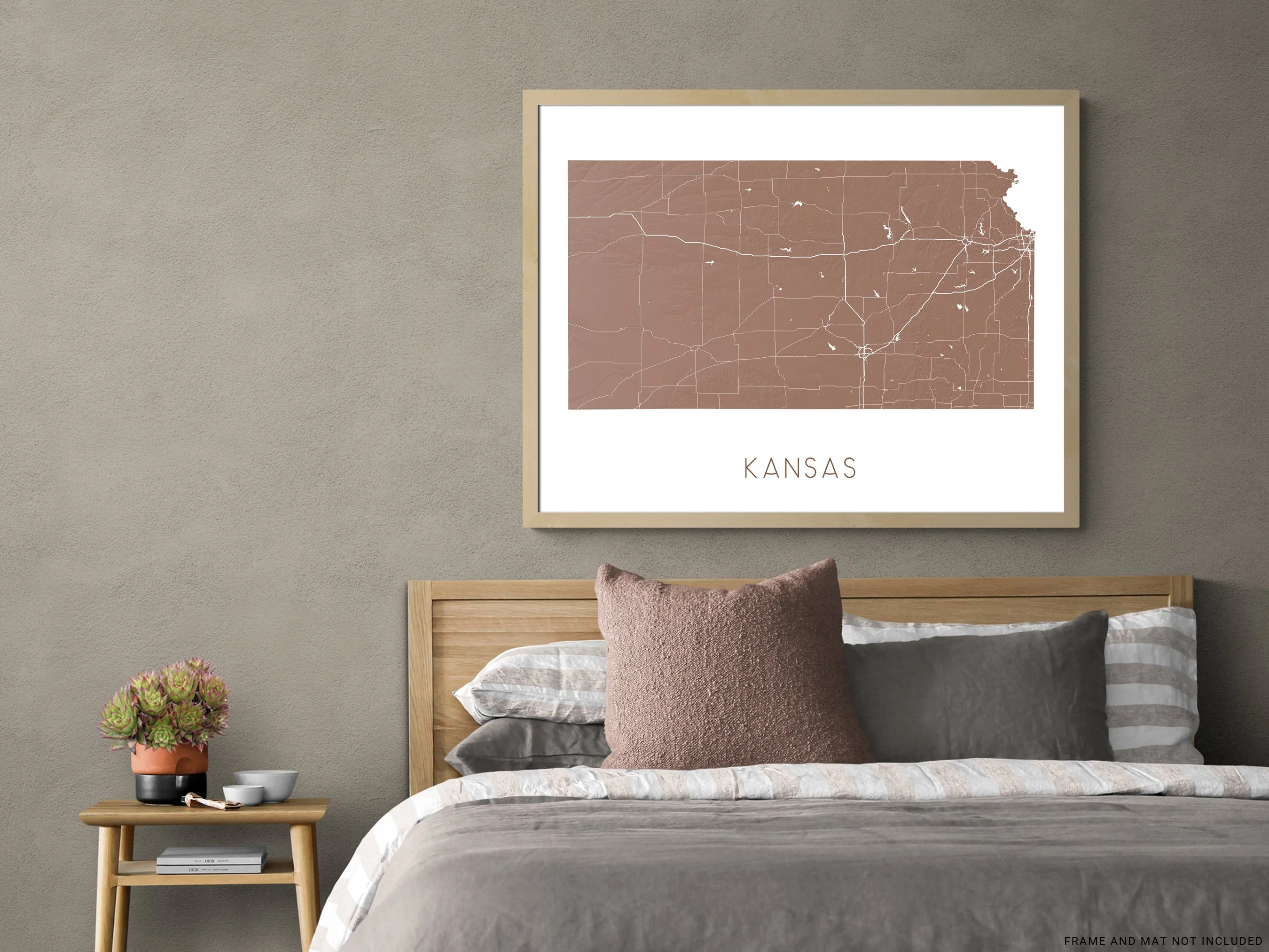 Kansas State Map Wall Art Print Poster - Topographic KS Road Maps, Wichita Overland Park