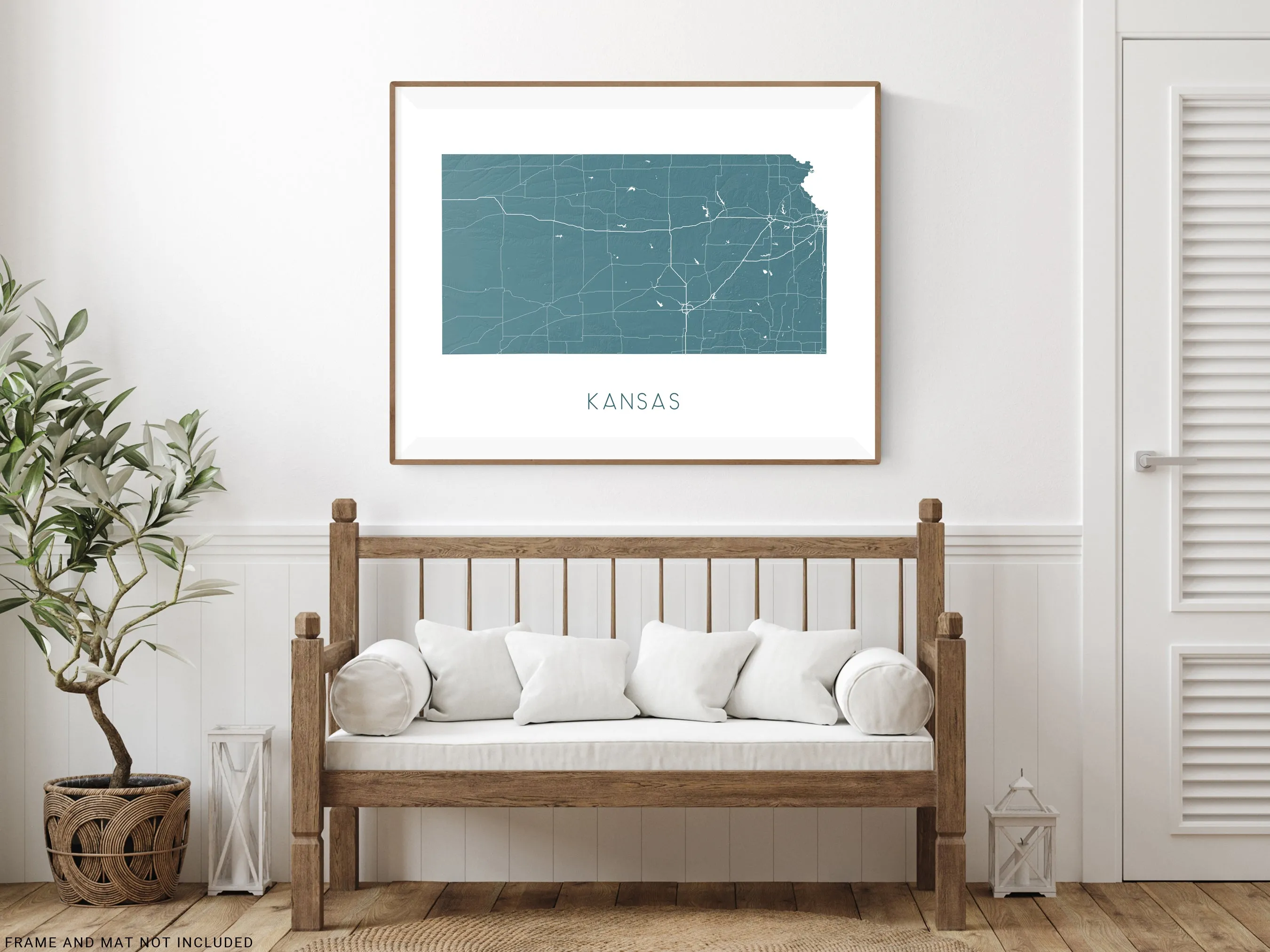 Kansas State Map Wall Art Print Poster - Topographic KS Road Maps, Wichita Overland Park
