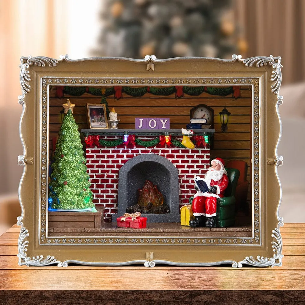 LED Musical Santa Fireplace Picture Frame Asst