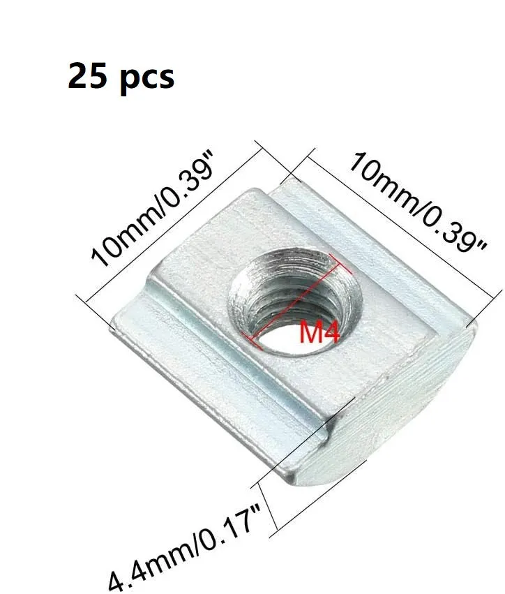 M4 T-Nut for 20x20 Aluminum Extrusions/Aluminum Profile (Qty: 25 pcs)