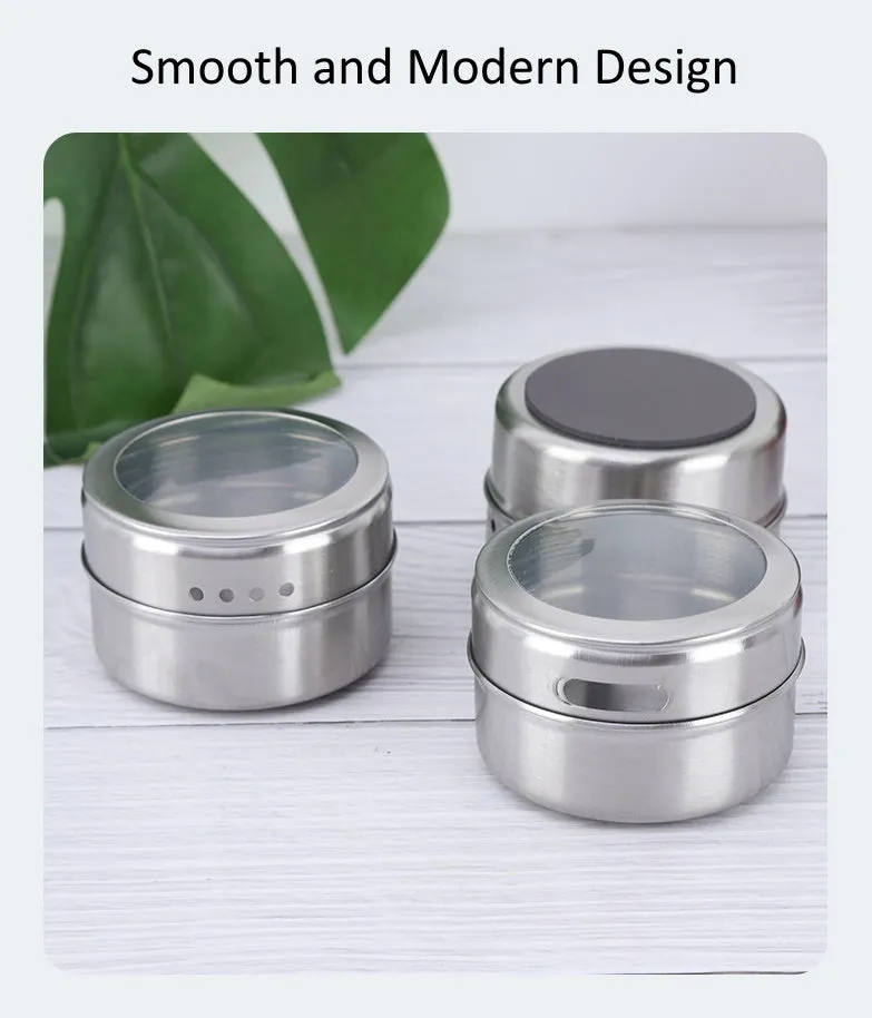 Magnetic Spice Tins Jars 12 pcs Set with Plate