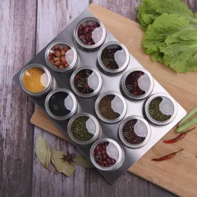 Magnetic Spice Tins Jars 12 pcs Set with Plate