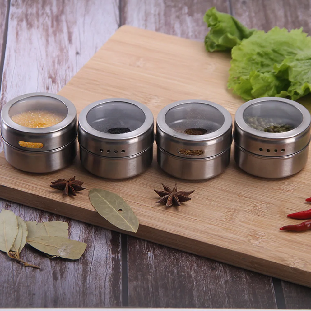 Magnetic Spice Tins Jars 12 pcs Set with Plate