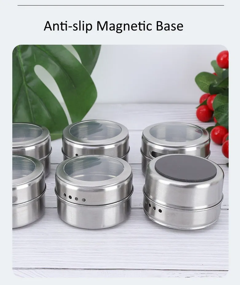 Magnetic Spice Tins Jars 12 pcs Set with Plate