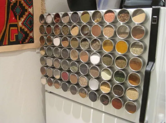 Magnetic Spice Tins Jars 12 pcs Set with Plate