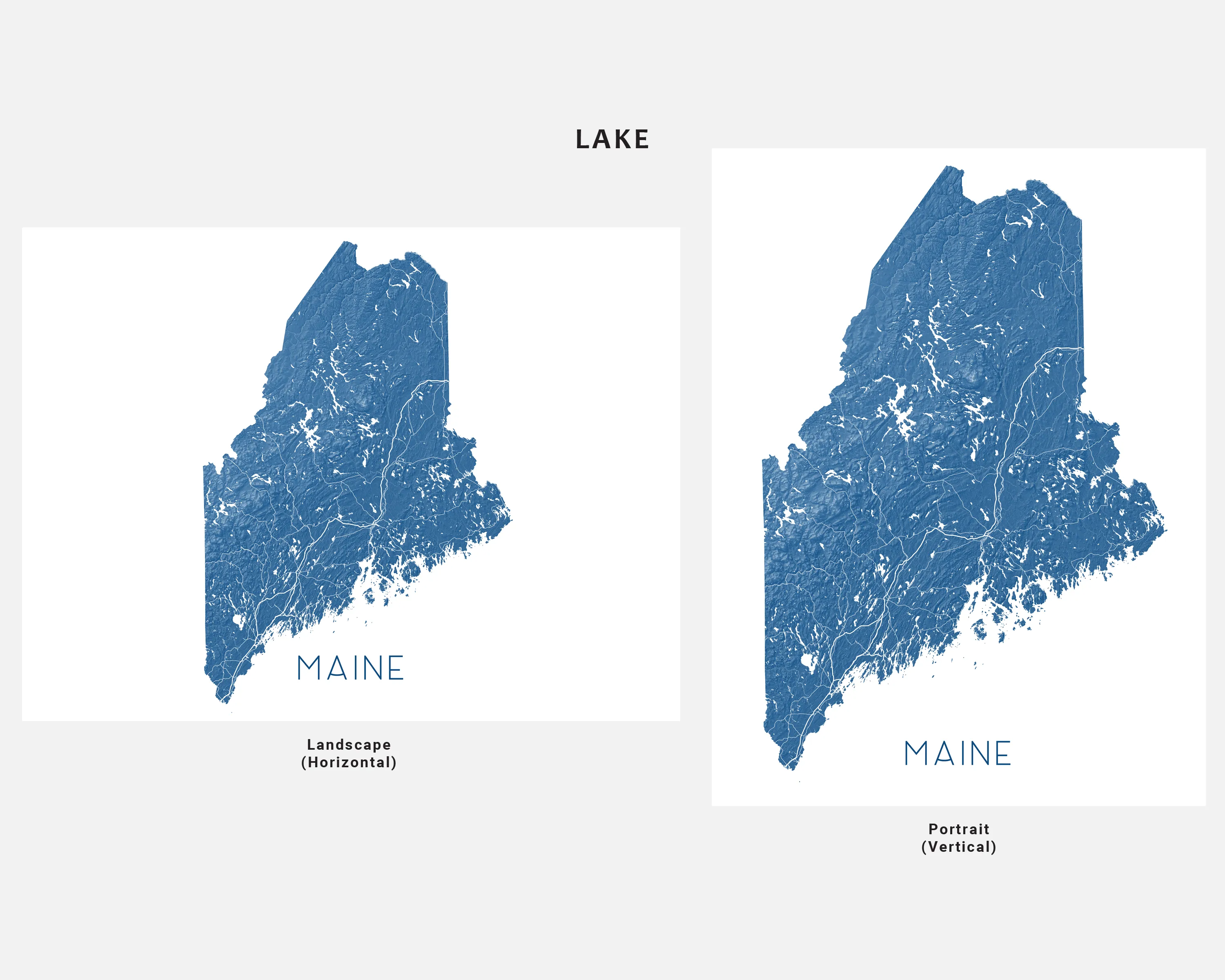 Maine Map Print - Topographic Map of Maine State Wall Art Poster Maps, Portland