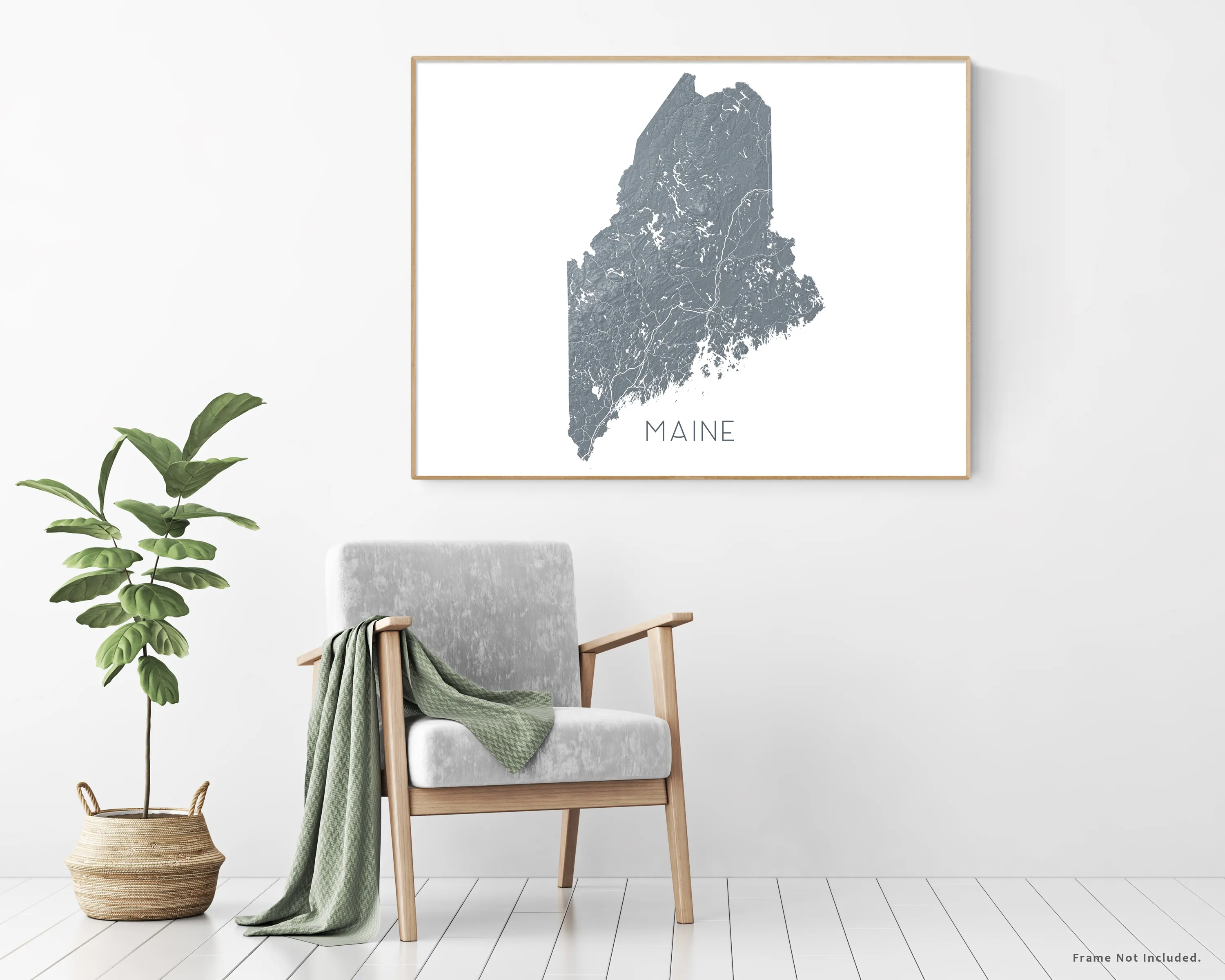 Maine Map Print - Topographic Map of Maine State Wall Art Poster Maps, Portland