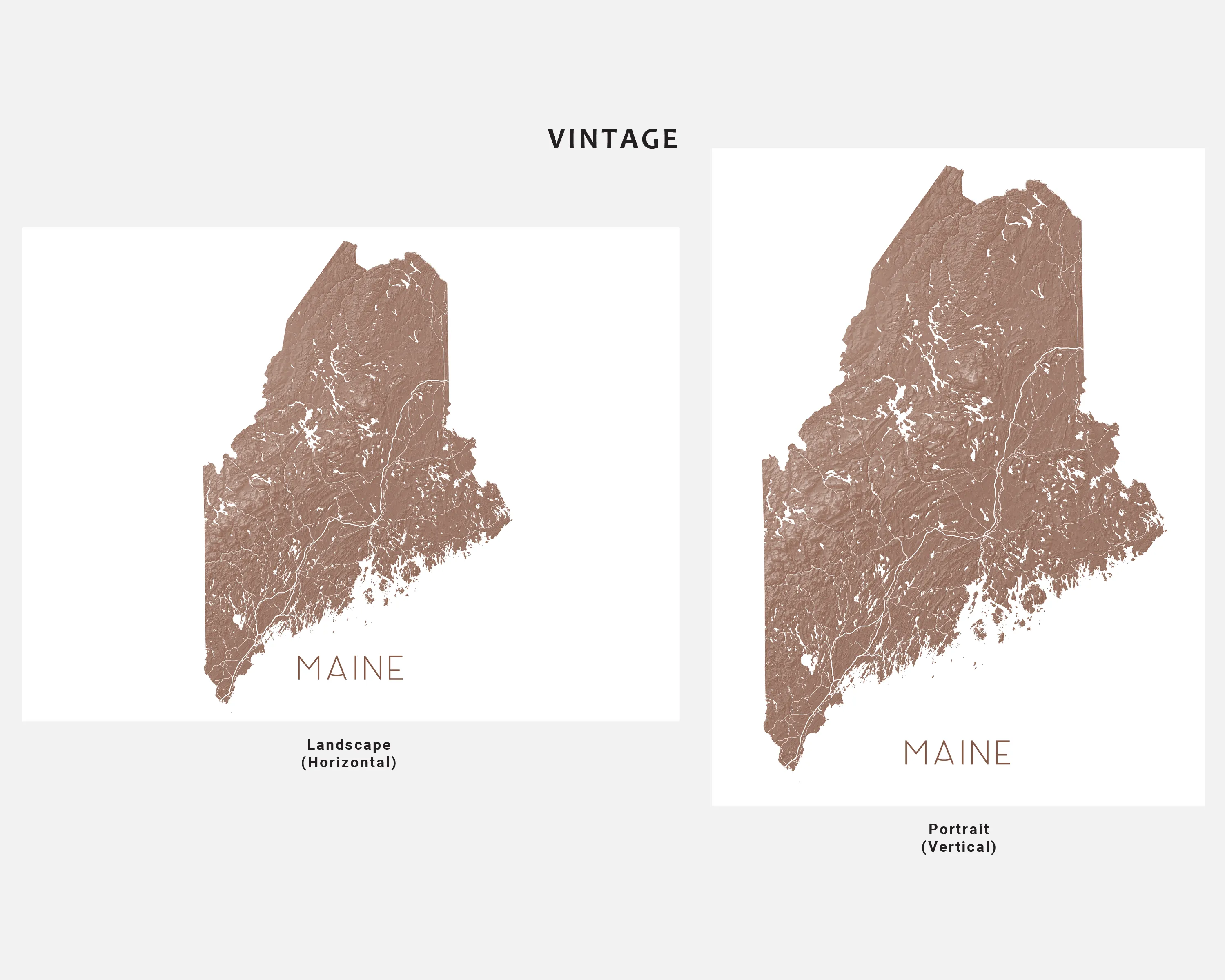 Maine Map Print - Topographic Map of Maine State Wall Art Poster Maps, Portland