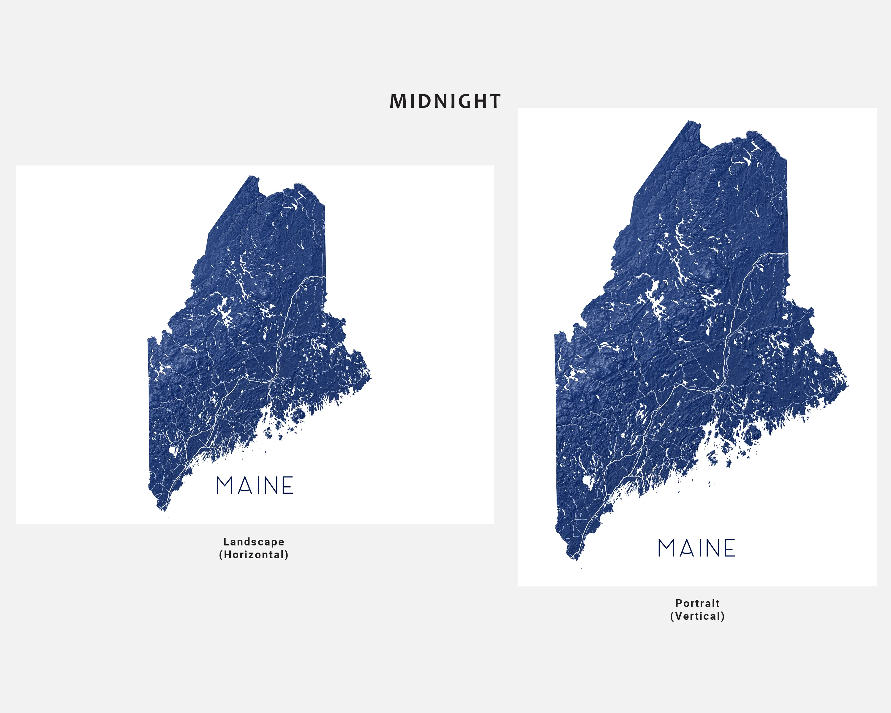 Maine Map Print - Topographic Map of Maine State Wall Art Poster Maps, Portland