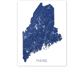 Maine Map Print - Topographic Map of Maine State Wall Art Poster Maps, Portland