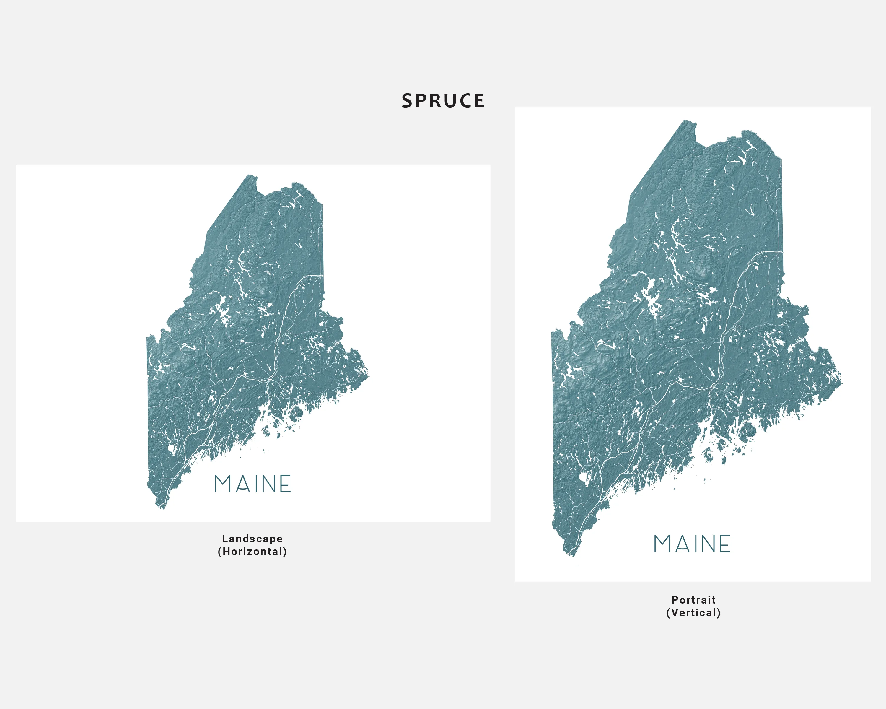 Maine Map Print - Topographic Map of Maine State Wall Art Poster Maps, Portland