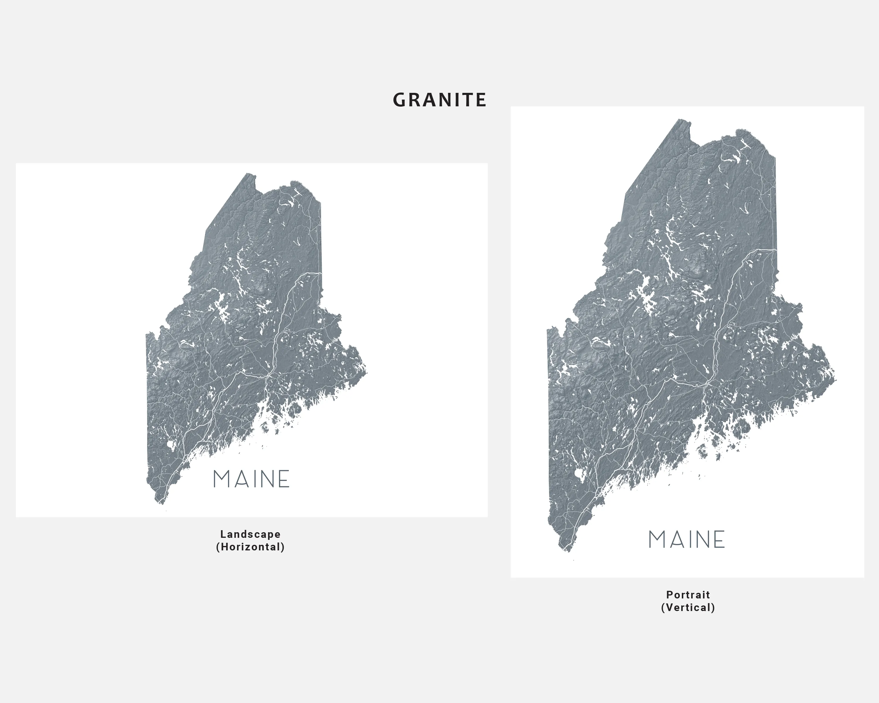 Maine Map Print - Topographic Map of Maine State Wall Art Poster Maps, Portland