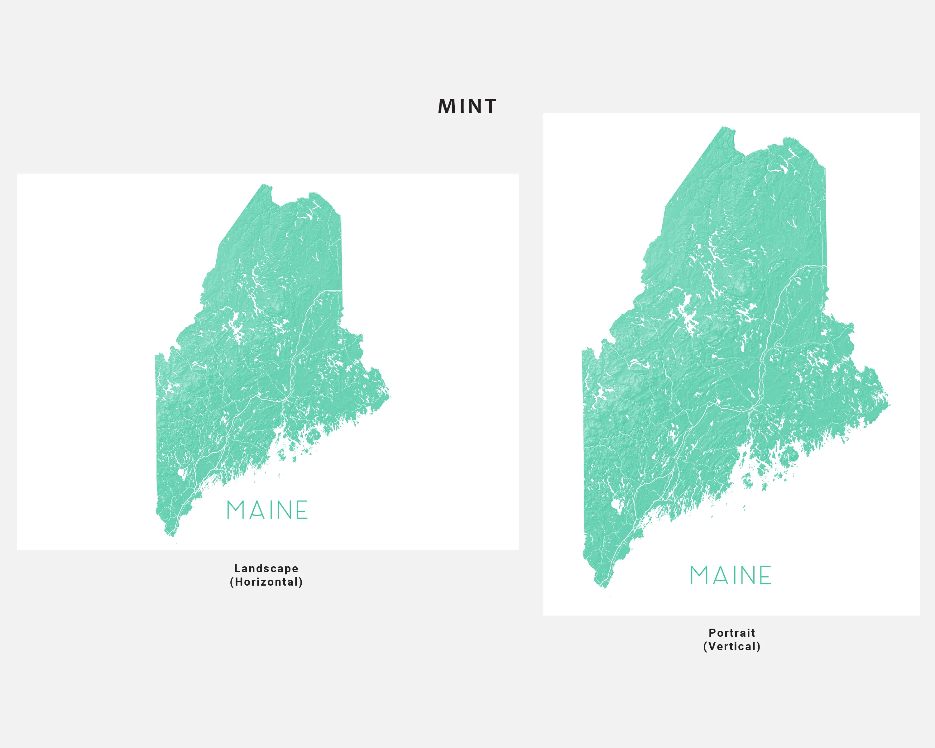 Maine Map Print - Topographic Map of Maine State Wall Art Poster Maps, Portland
