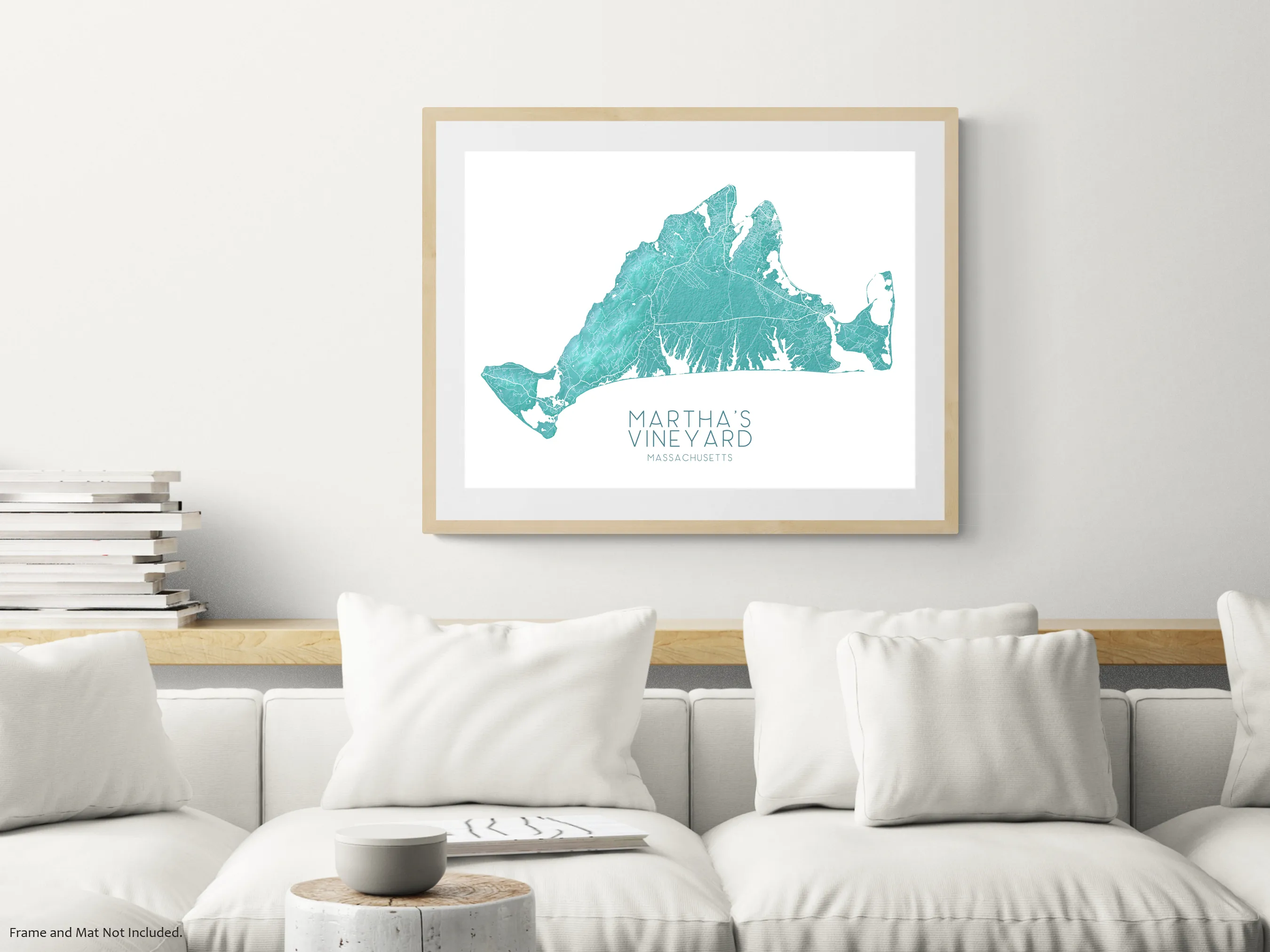 Martha's Vineyard Map Print, Turquoise Massachusetts Island Poster Wall Art Maps